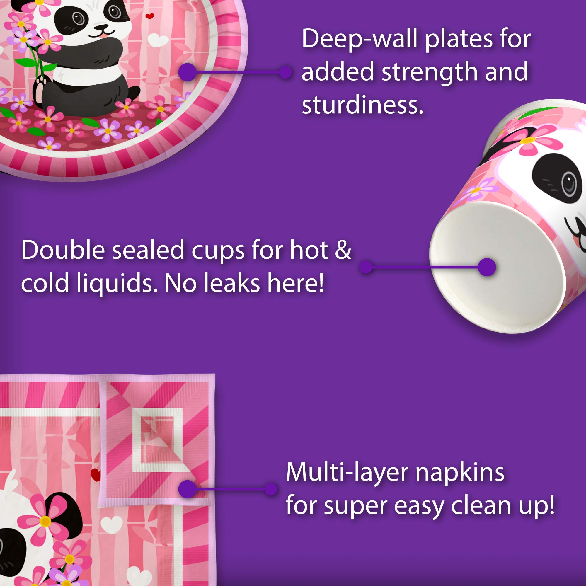 Pink Panda Birthday Party Supplies Set Plates Napkins Cups Tableware Kit For 16