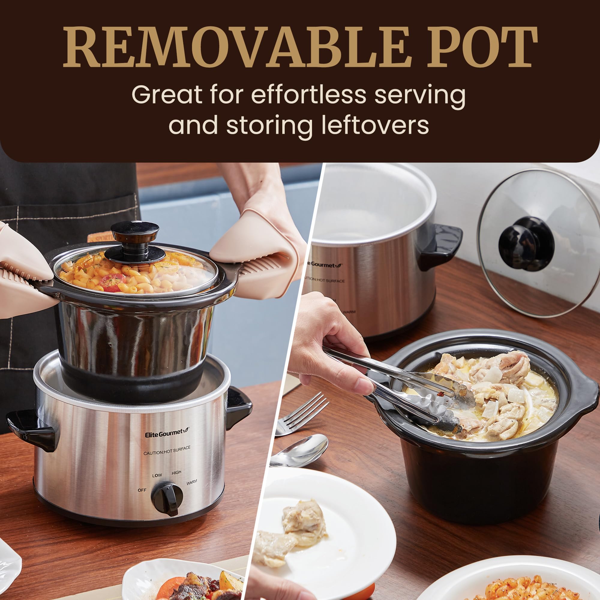 Elite Gourmet      Mst-250Xs Electric Slow Cooker Ceramic Pot, Adjustable Temp, Entrees, Sauces, Stews & Dips, Dishwasher Safe G