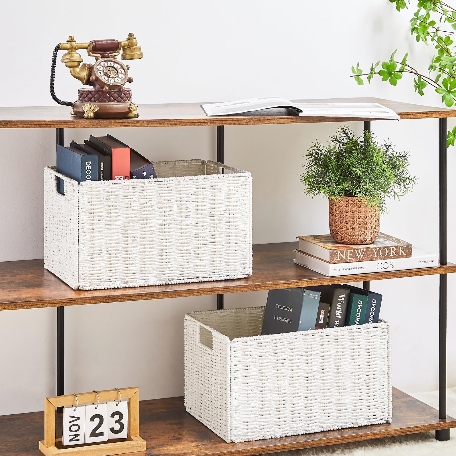 Vagusicc Jumbo Wicker Basket, Set Of 2 Woven Paper Rope Storage Baskets For Organizing, Foldable Rectangular Storage Baskets Bin