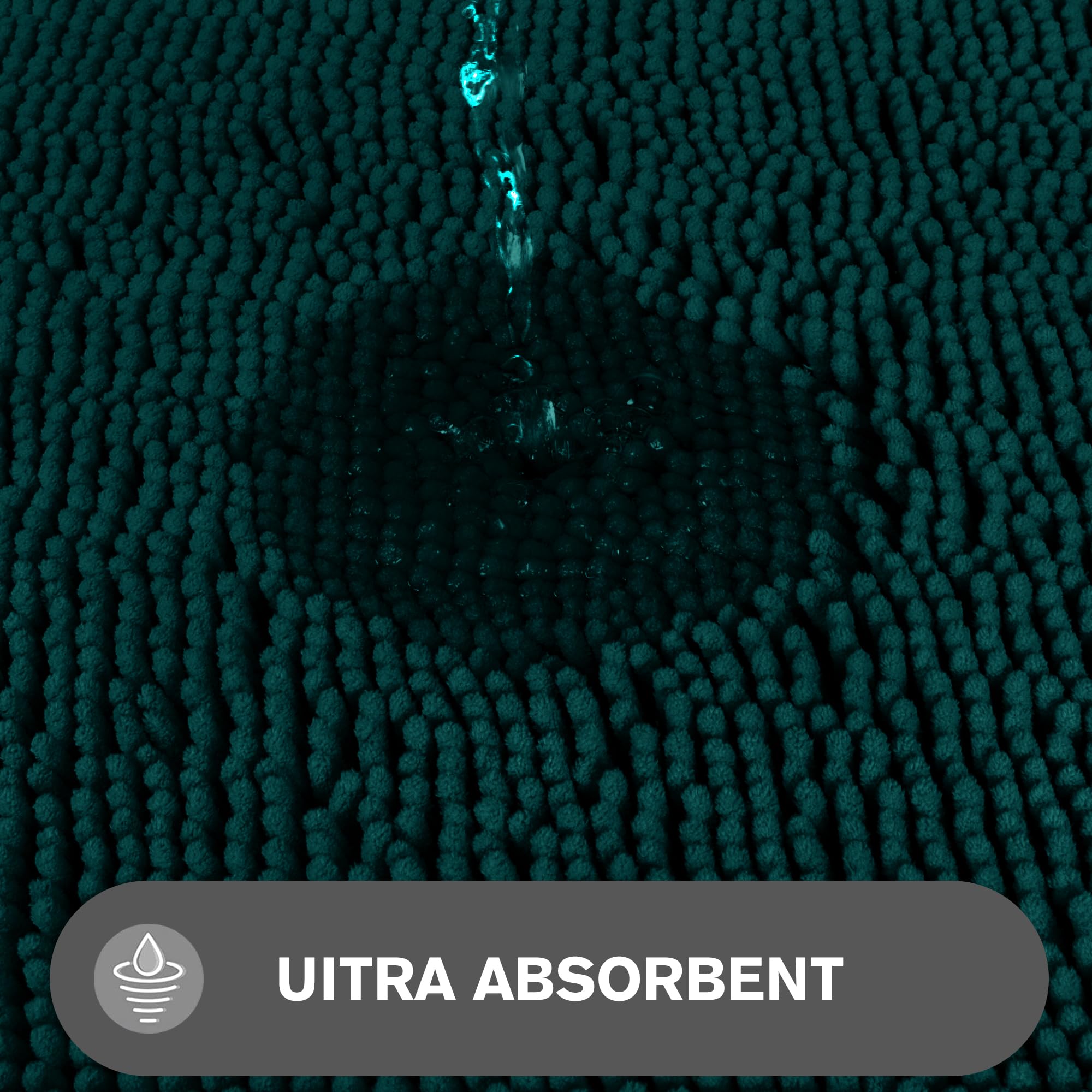 Pureswan Dark Teal 47 X 17 Bathroom Rugs - Absorbent And Washable Bath Mat, Non-Slip, Thick Soft Chenille Bath Rugs For Bathroom