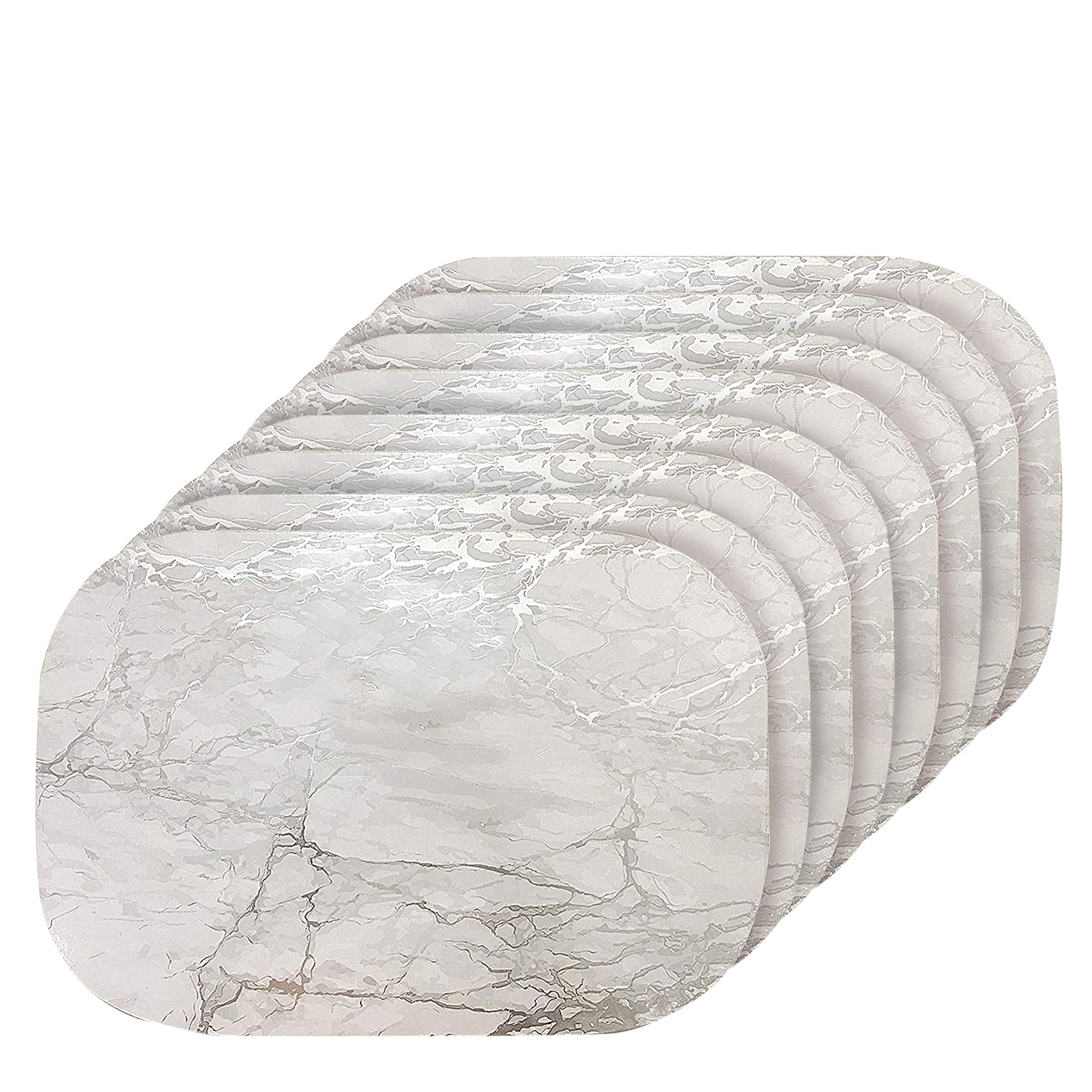 Dainty Home Silver Marble Oval Cork Placemats - Heat Resistant Placemats, Non-Slip, Easy Clean Placemats For Elegant Dining - 12