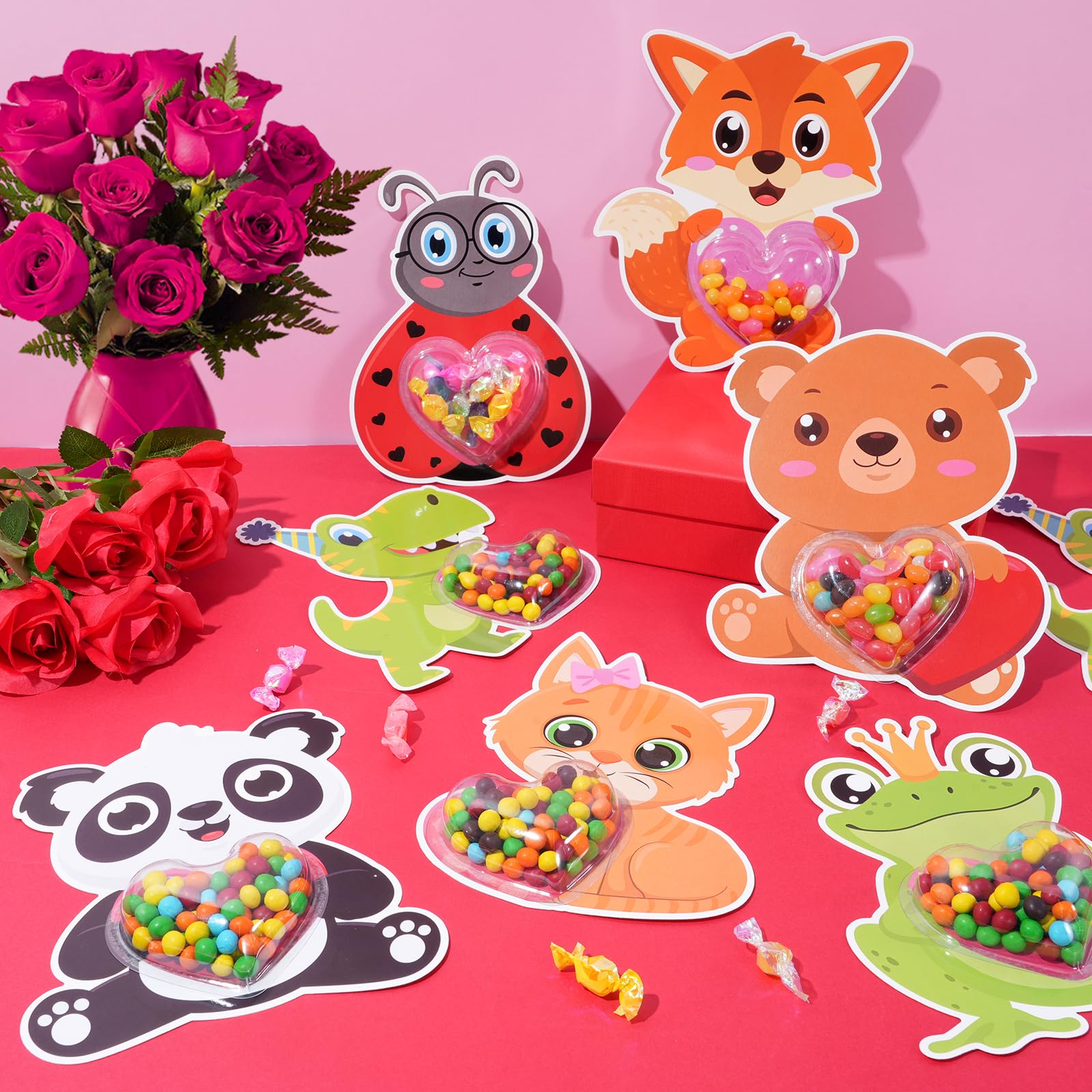 36Set Valentines Day Cards With Candy Dome Holders, Cute Animal Valentines Candy Holder Cards For Kids, Funny Valentines Exchang