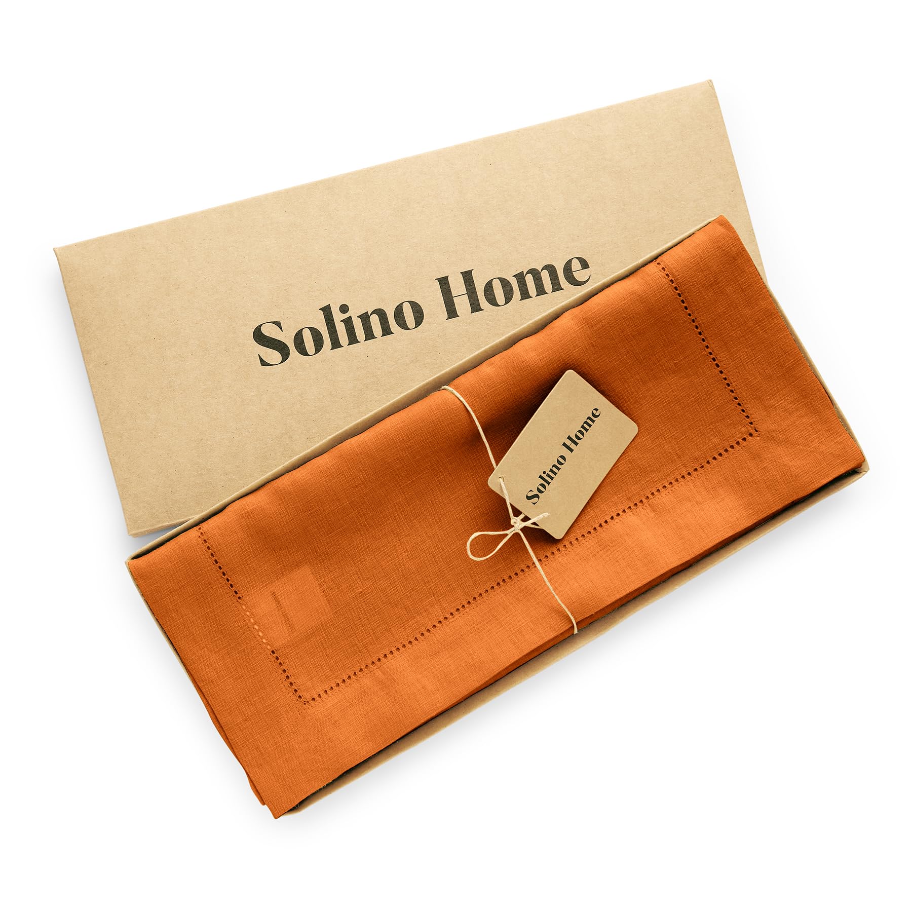 Solino Home Linen Pumpkin Table Runner 60 Inch - 100% Pure Linen Hemstitch Short Table Runner 14 X 60 Inch Ideal For Dresser And