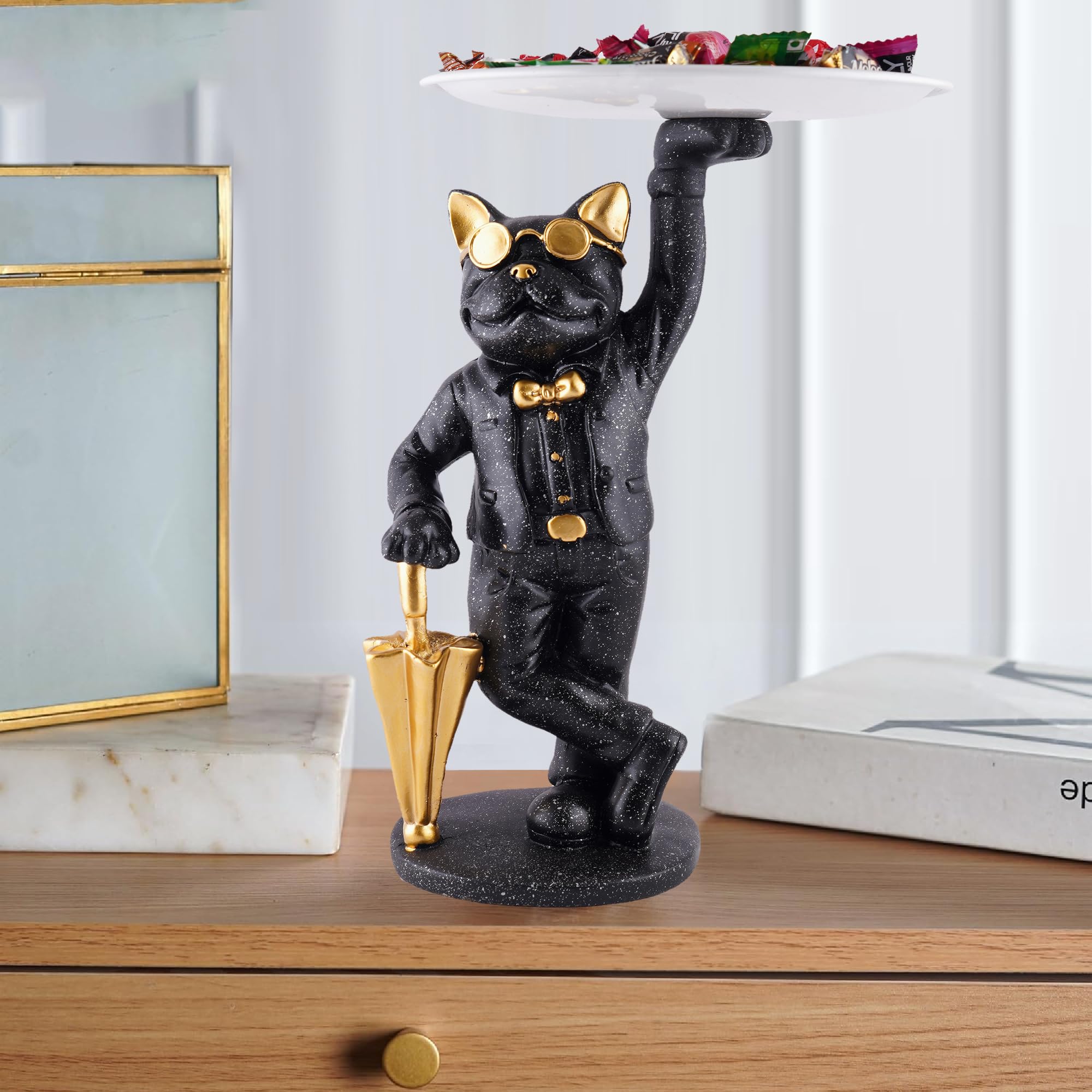 Zart Decorative Cat Serving Tray With Stand, Cute Cat Serving Tray For Home And Office Use, Home Decor & Showpiece Black