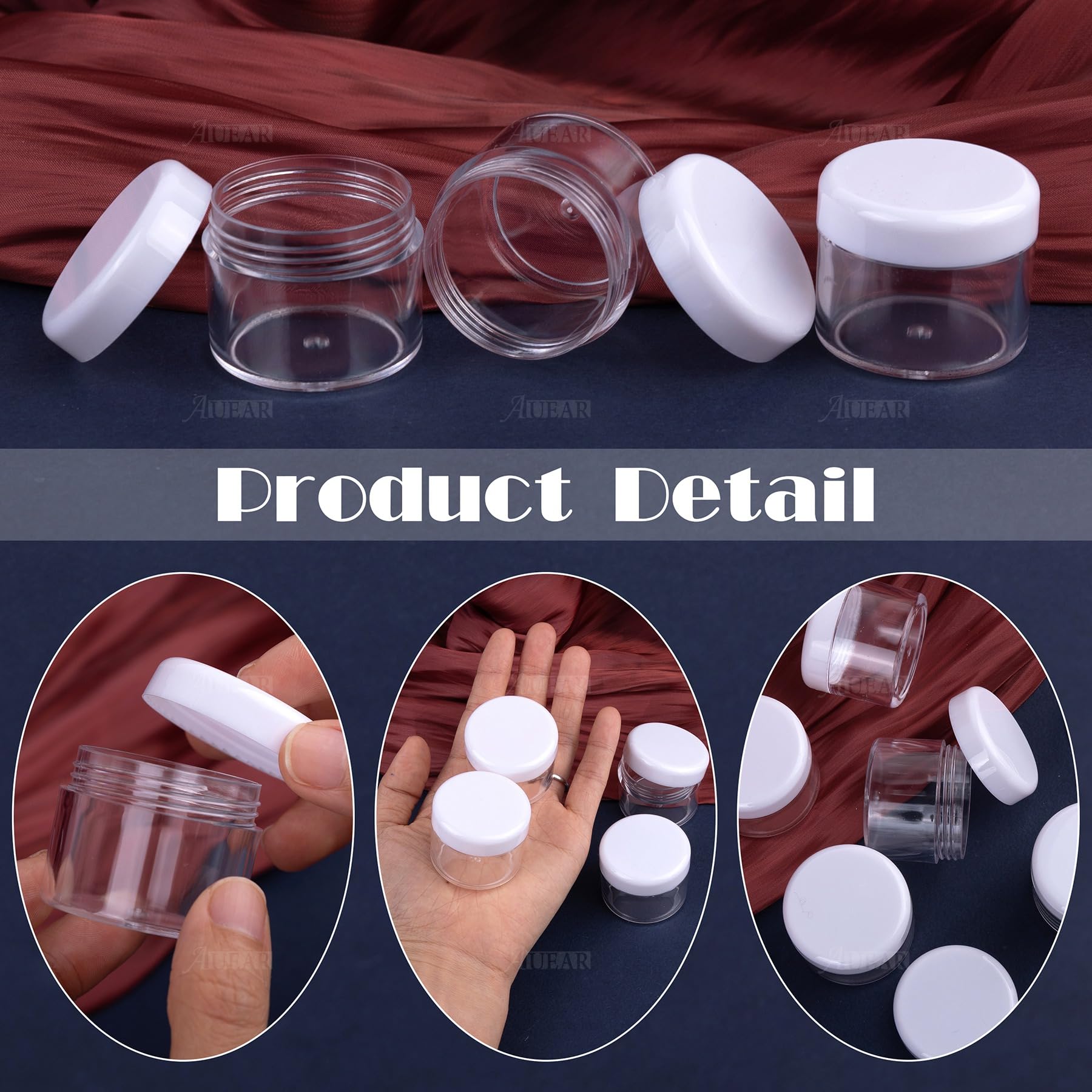 Auear, 20 Pack 20G Plastic Pot Jars Round Leak Proof Cosmetic Container With White Lids