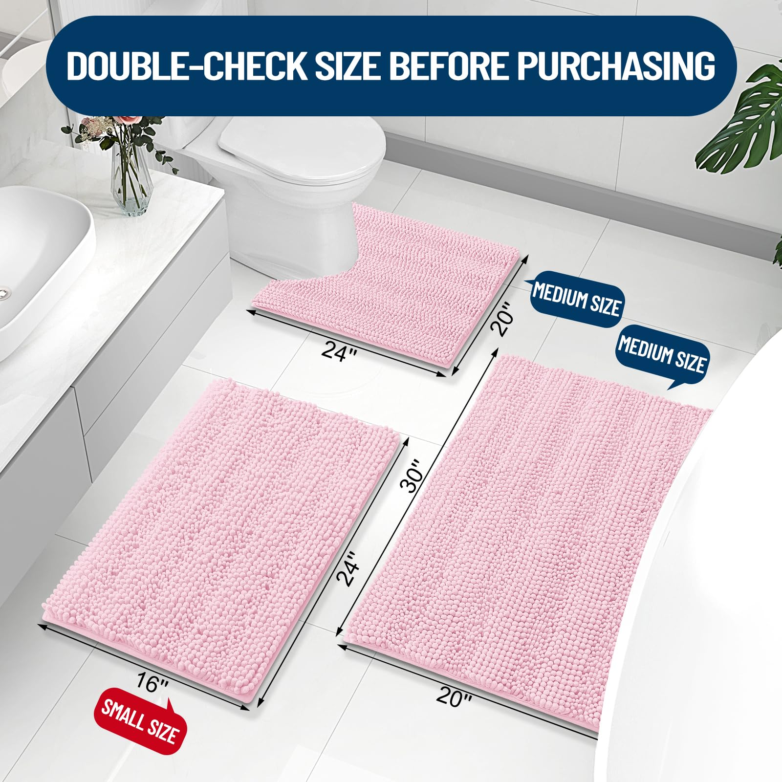 Grandaily Chenille Striped Bathroom Rugs 47X24, Extra Thick And Absorbent Bath Rugs, Non-Slip Soft Plush Shaggy Bath Carpet, Mac
