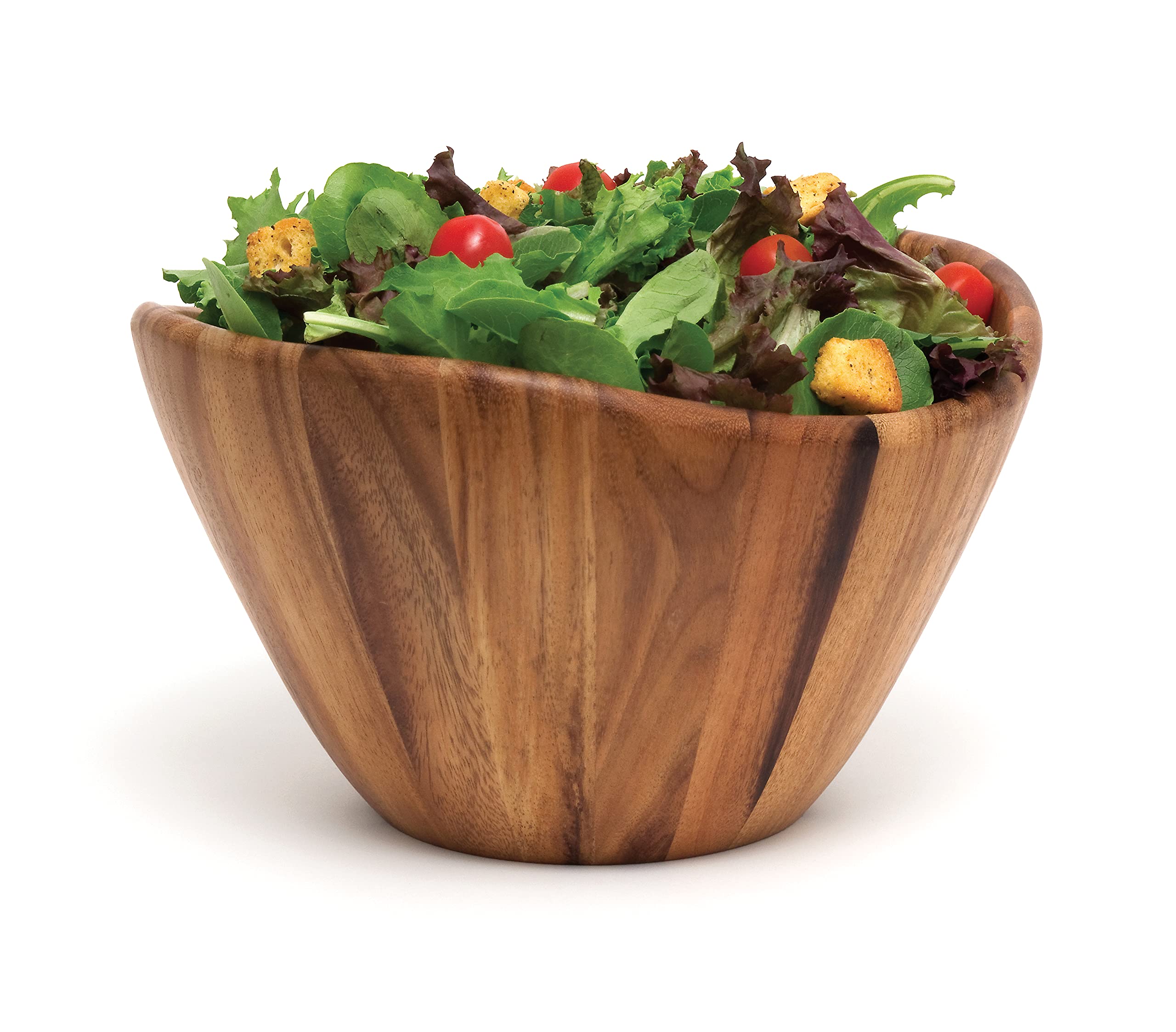 Lipper International Acacia Large Wave Bowl with Servers  162.31 fl.oz. Brown