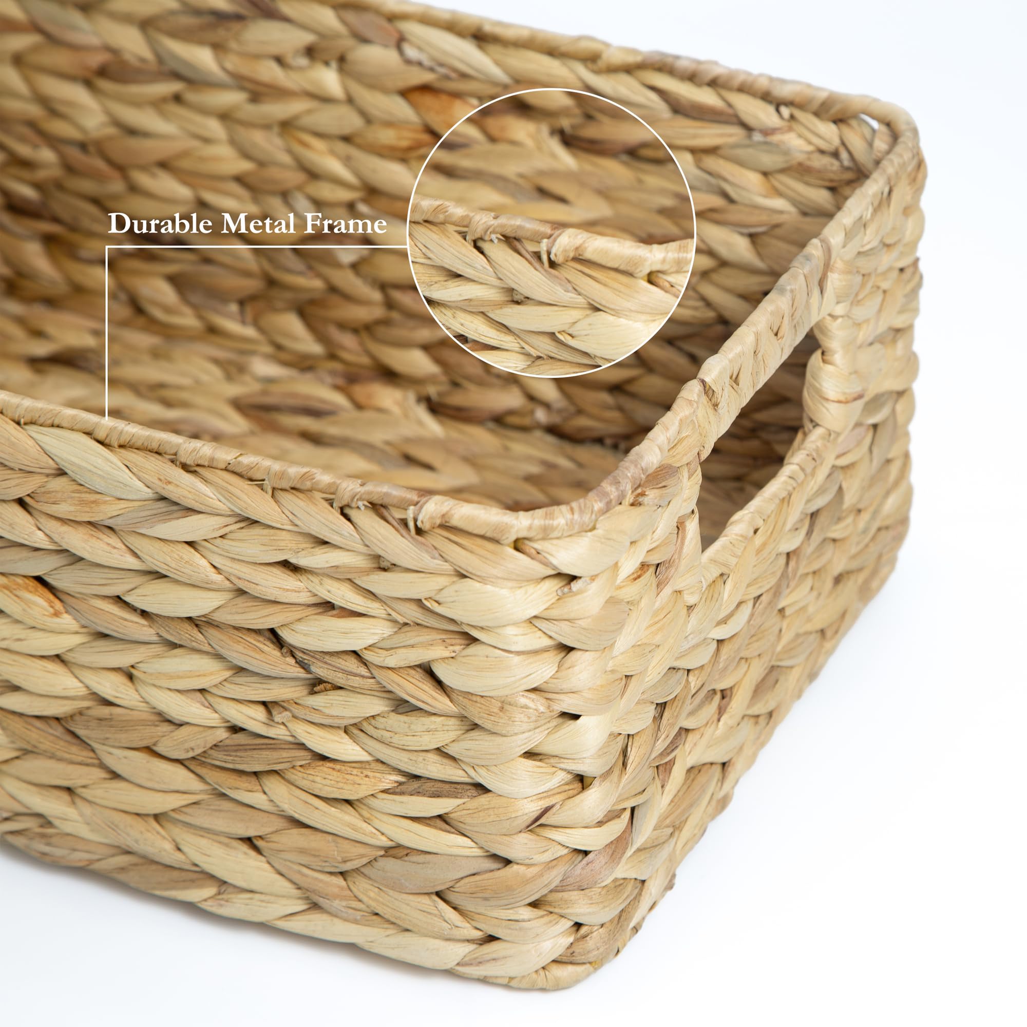 Homestead Water Hyacinth Storage Baskets, Long Narrow Rectangular Wicker Baskets For Bedroom, Living Room, Bathroom, Shelves - S