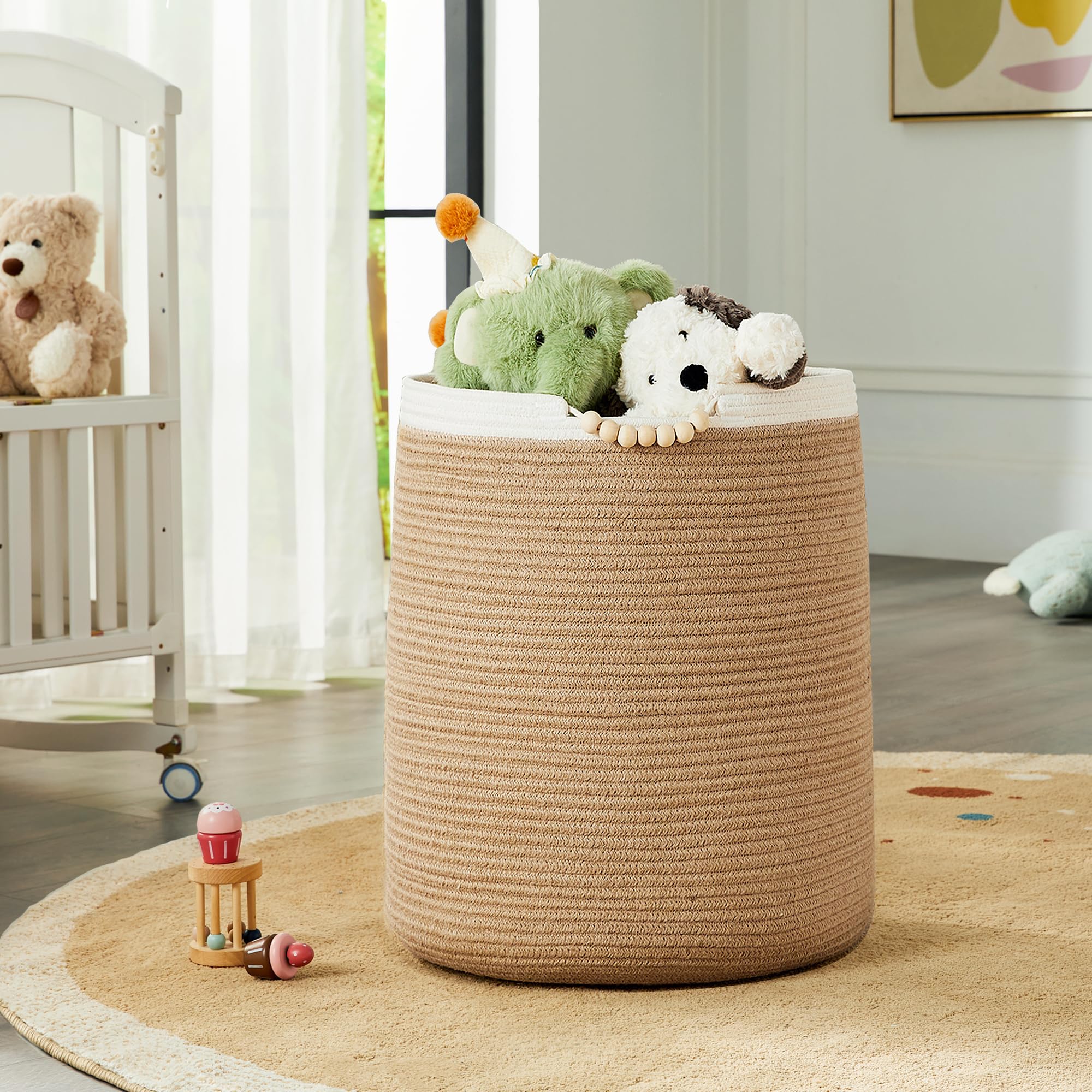90L Large Woven Laundry Hamper Jute Rope Laundry Basket For Clothes Boho Tall Wicker Blanket Basket In Living Room Bedroom Baby