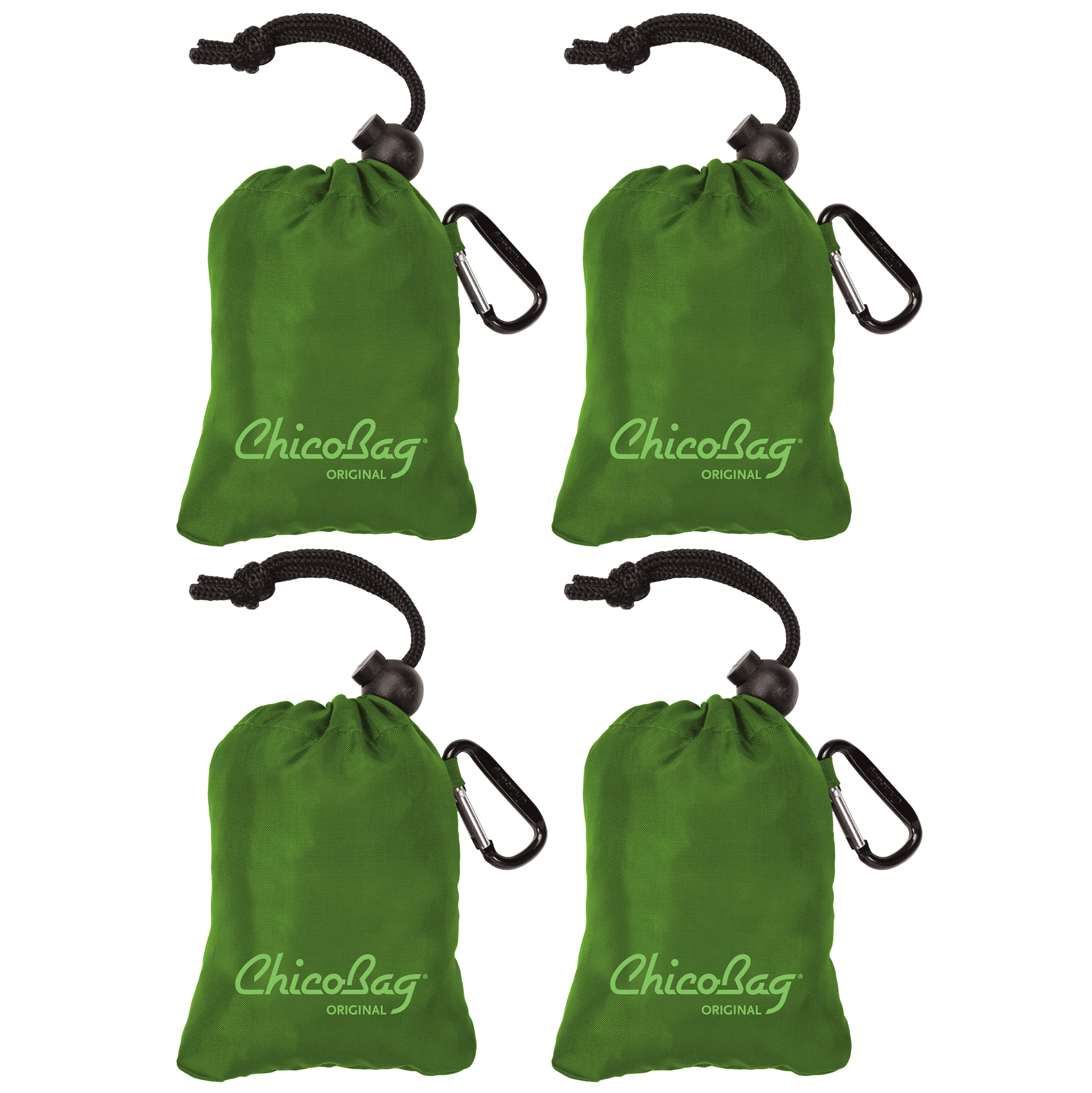 Chicobag Original Reusable Tote Bag With Carabiner Clip  Compact Reusable Grocery Bags  Eco Friendly  Pale Green (Pack Of 4)