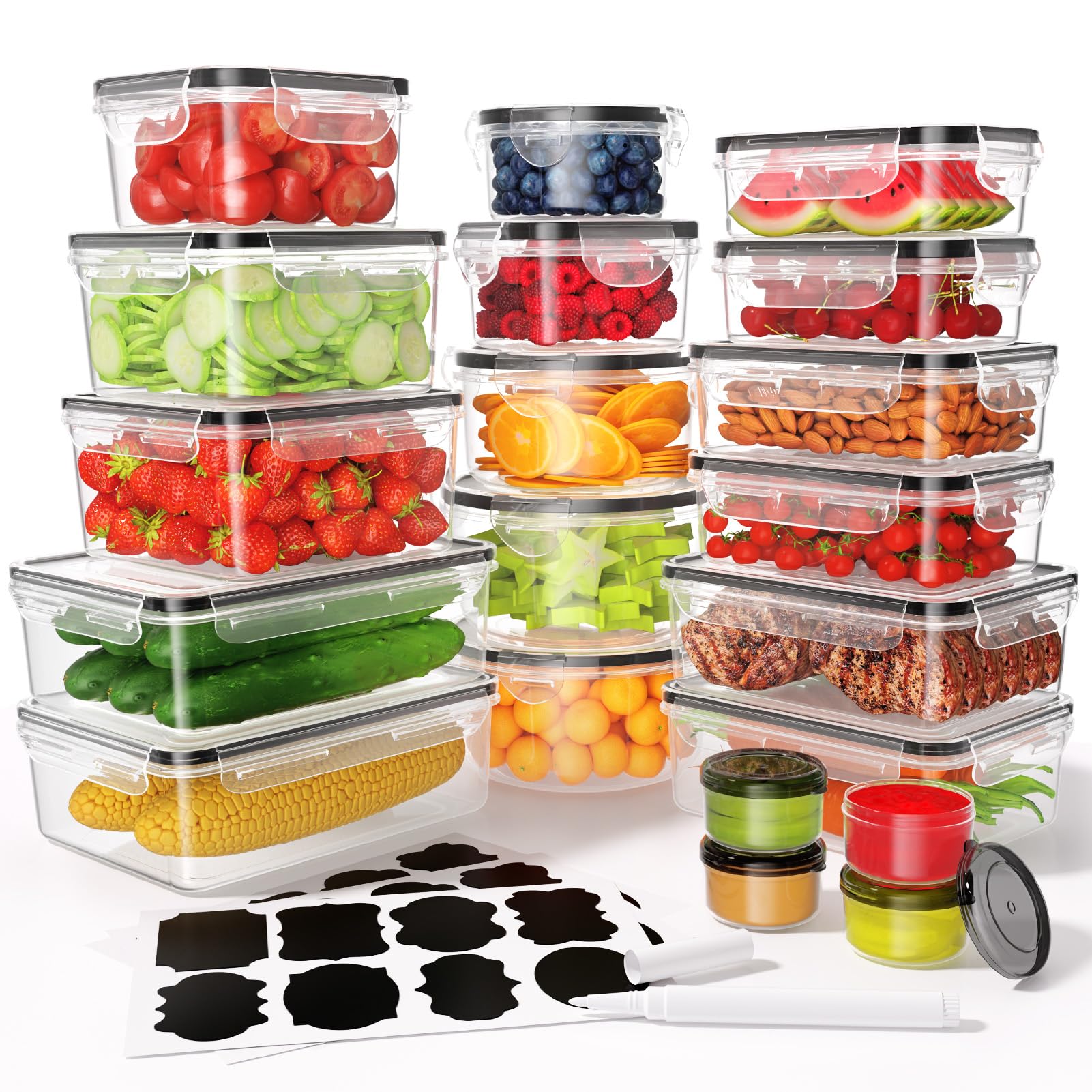 Kemethy 40 Pcs Food Storage Containers With Lids Airtight (20 Containers & 20 Lids), Plastic Meal Prep Container For Pantry & Ki