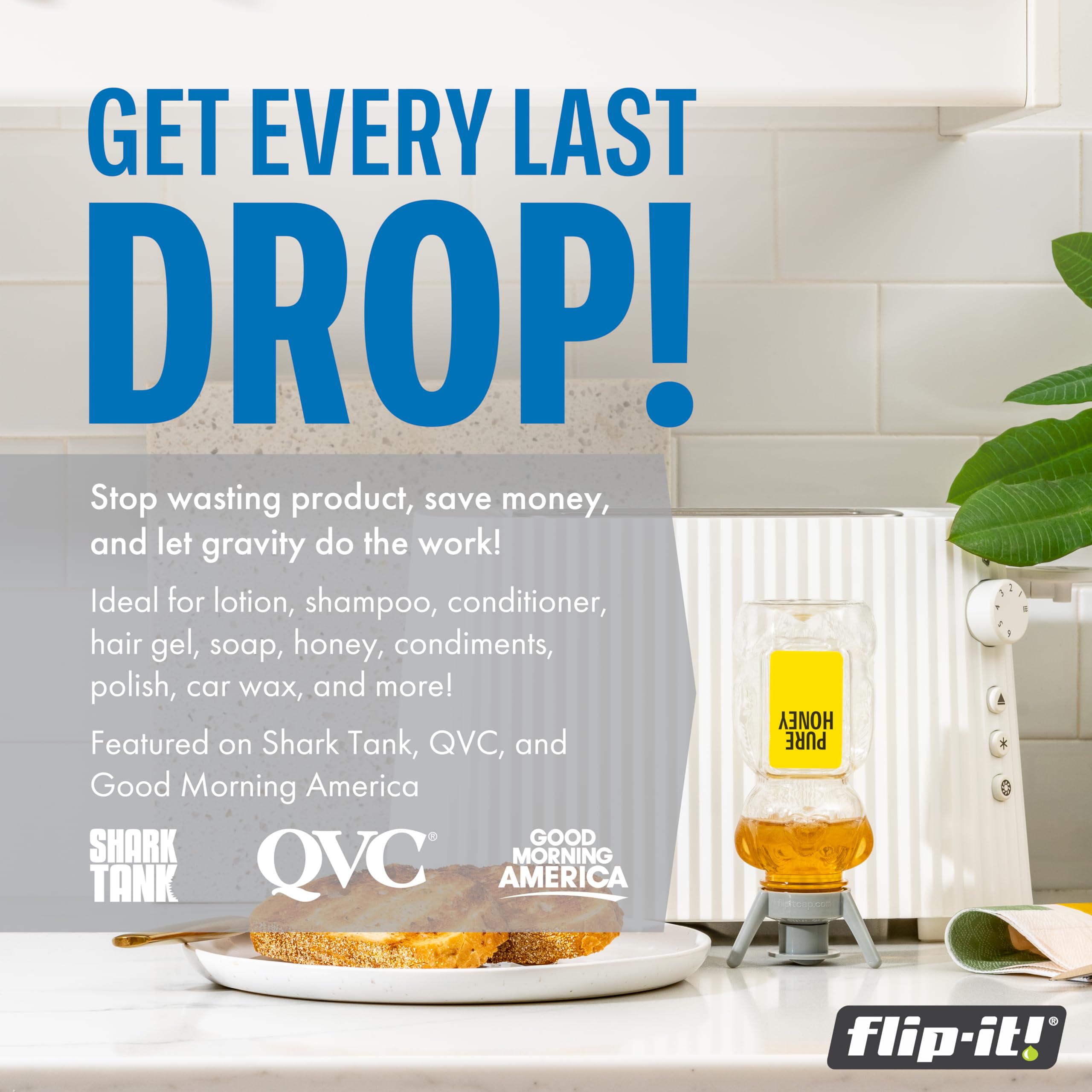 Flip-It! 1-Pack Bottle Emptying Kit - No More Wasted Product - Fits Most Plastic Bottles - Get Out Every Drop Of Shampoos, Lotio