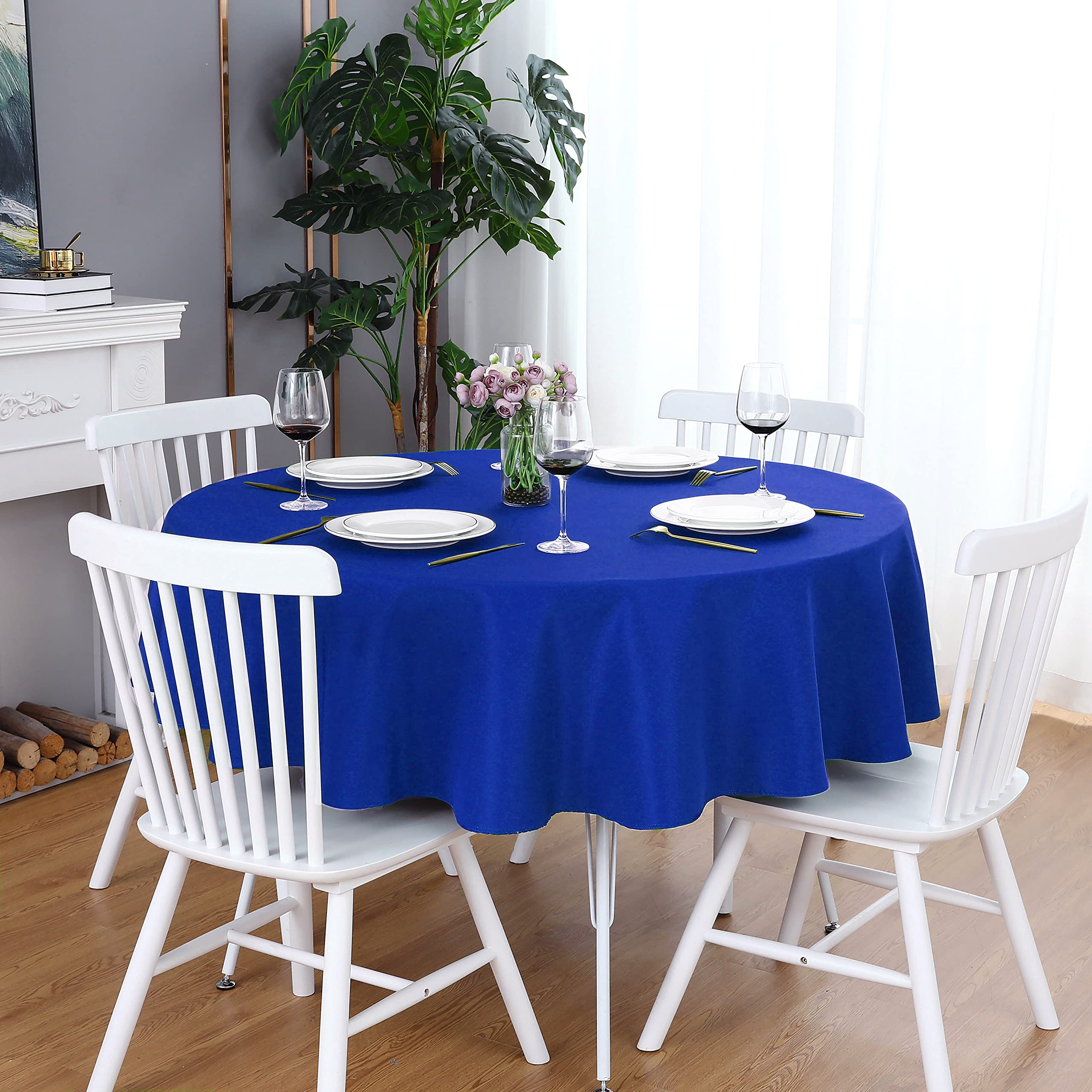 Folins&Home Royal Blue Round Tablecloth 90 Inch Waterproof Heavy Duty Wrinkle Free Polyester Fabric Circle Table Cloth, Spillpro