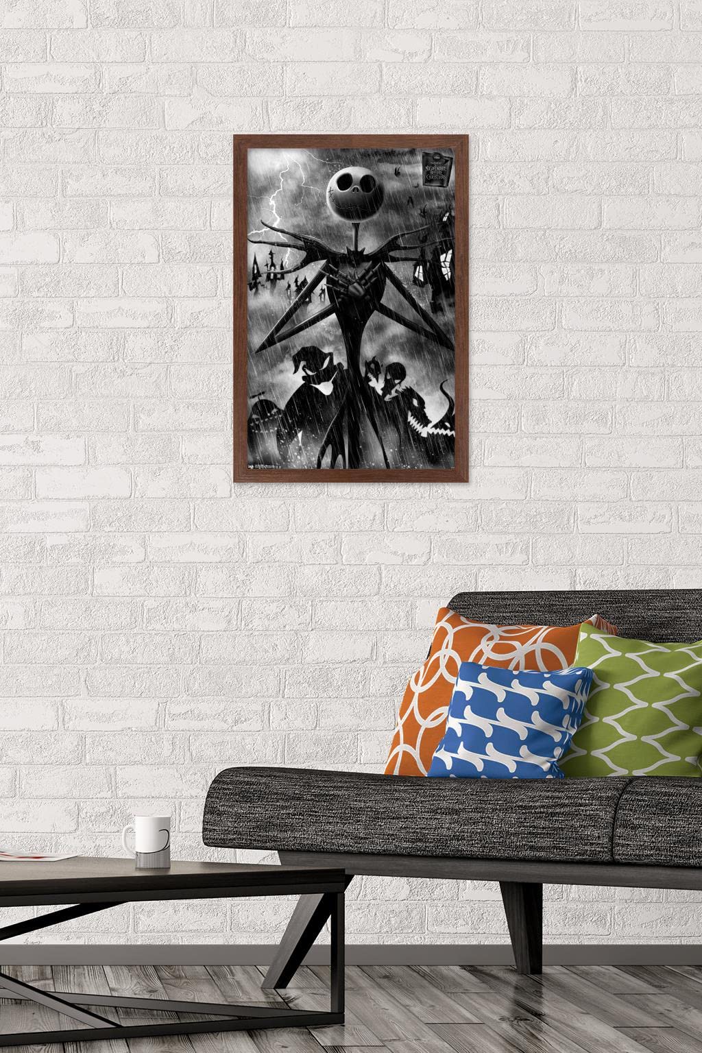 Trends International Disney Tim Burton'S The Nightmare Before Christmas-Shadows Wall Poster, 14.725'' X 22.375'', Mahogany Frame