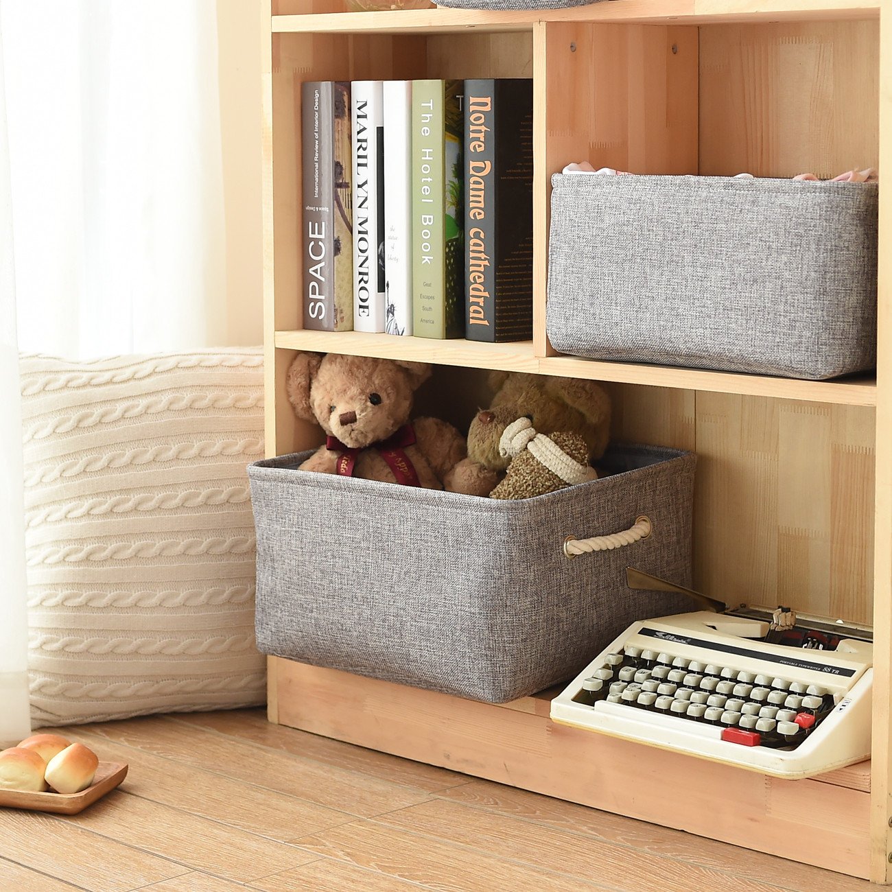 TheWarmHome Large Storage Bins Basket  2 Pack Grey Fabric Storage Cubes for Baby Changing Table Nursery Livingroom Kidsroom Playroom Toy  Collapsible Storage Baskets for organizing Shelves Closet