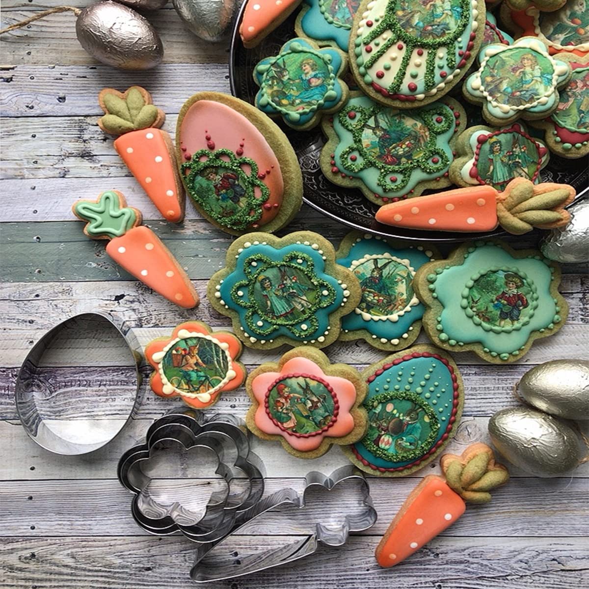 Liliao Easter Cookie Cutter Set, 6-Pc, Butterfly, Egg, Carrot And Flowers In 3 Various Sizes, Stainless Steel