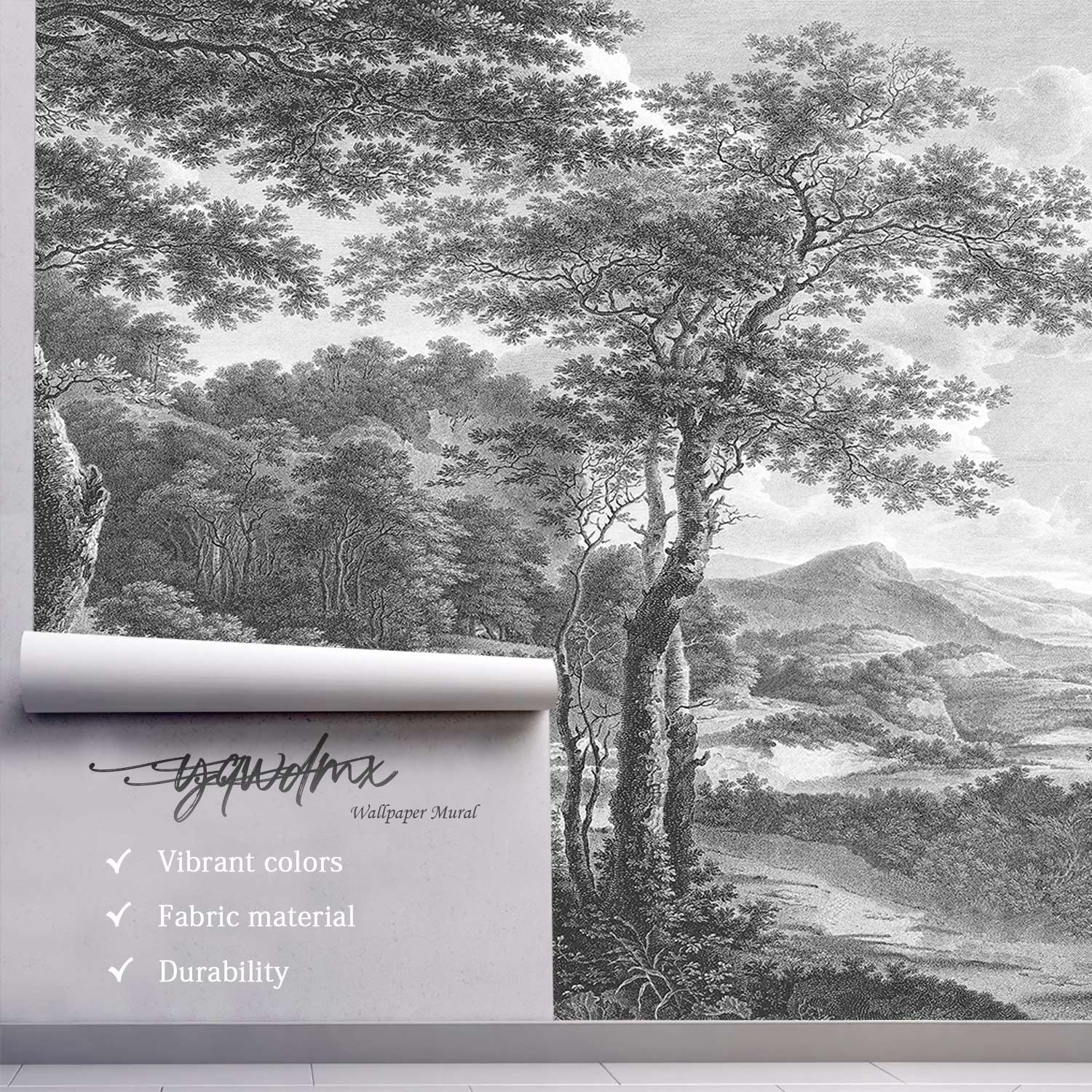 Yqwdmx -Vintage Forest Fabric Wallpaper Grey Tree Mural Living Room 140'' X 91'' (Not Peel And Stick)