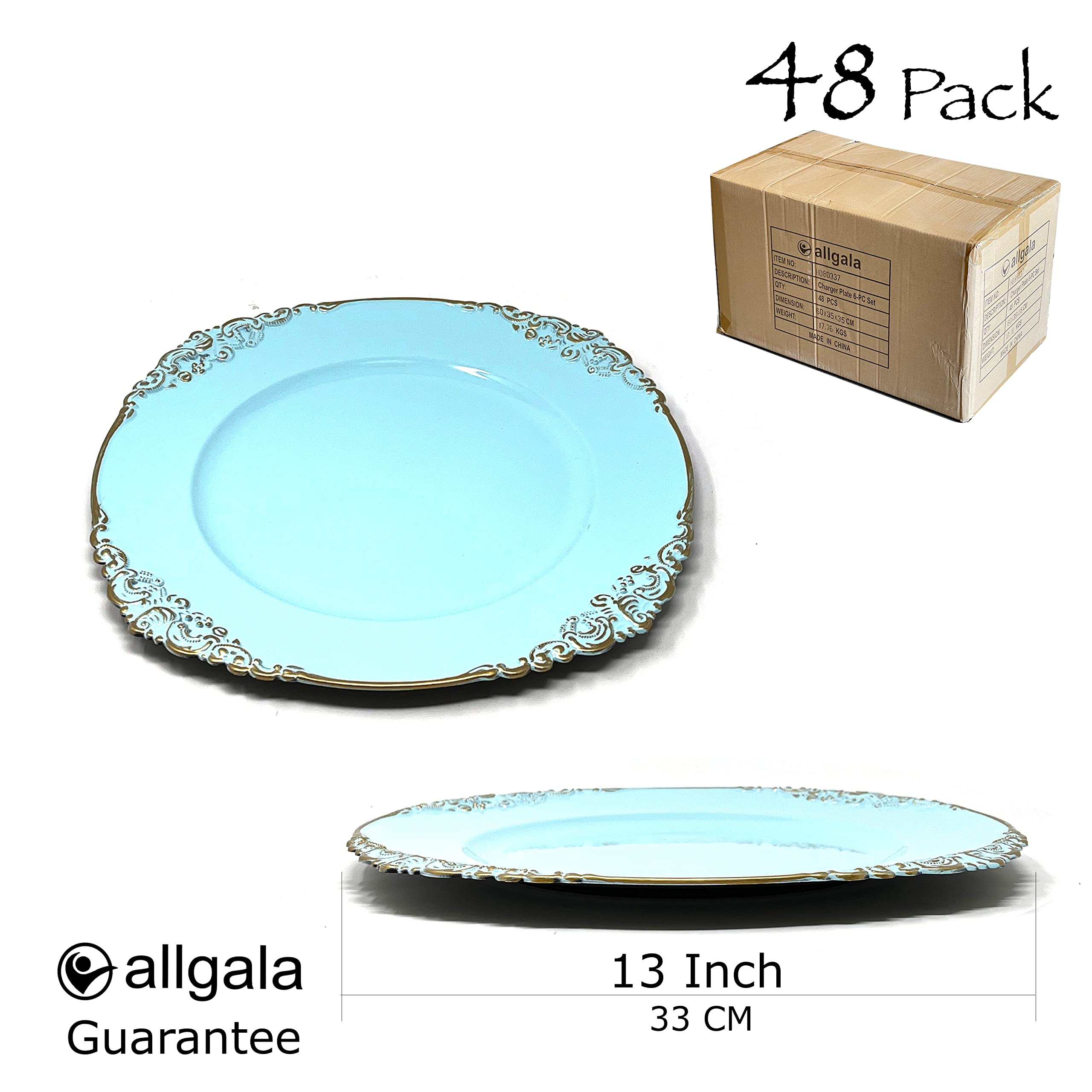 allgala 13-Inch 48-Pack Heavy Quality Round Charger Plates-Floral Turquoise-HD80882