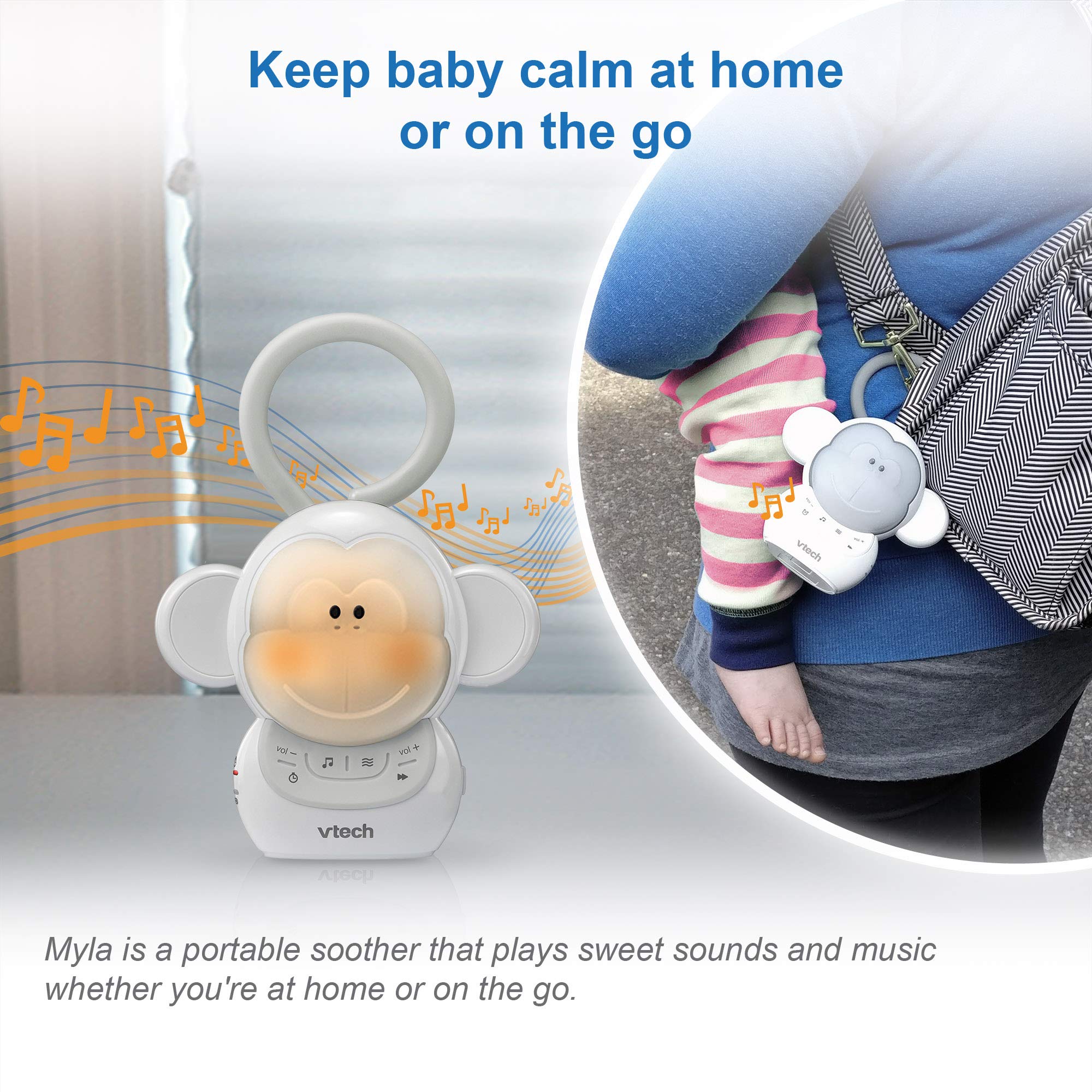 VTech BC8211 Myla The Monkey Baby Sleep Soother with a White Noise Sound Machine Featuring 5 Soft Ambient Sounds  5 Calming Melodies & Soft-Glow Night Light  1 Count (Pack of 1)