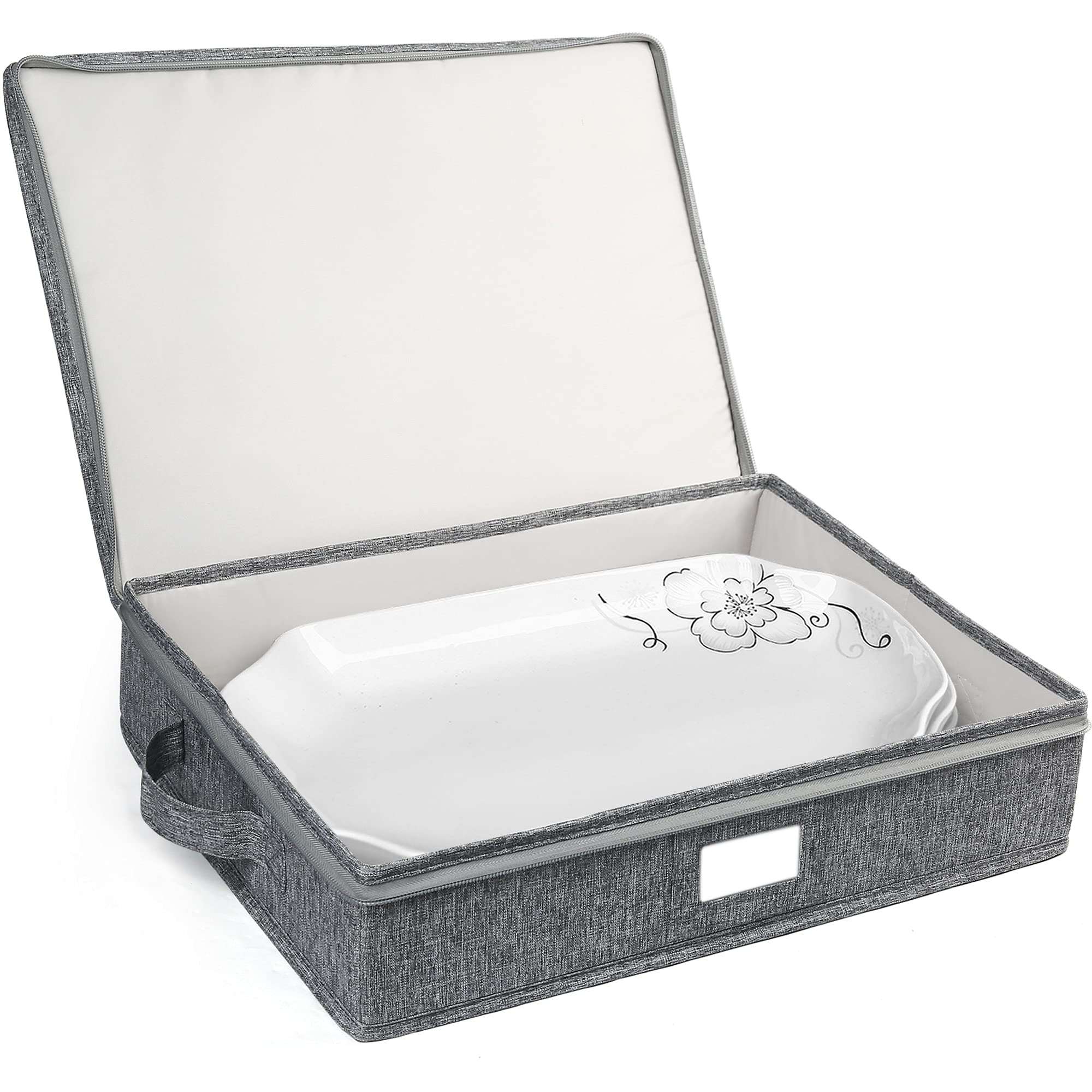 Lotfancy Platter Storage Case, Hard Shell, China Storage Container For Moving, 17X13X3.5 In, 5 Felt Dividers Included