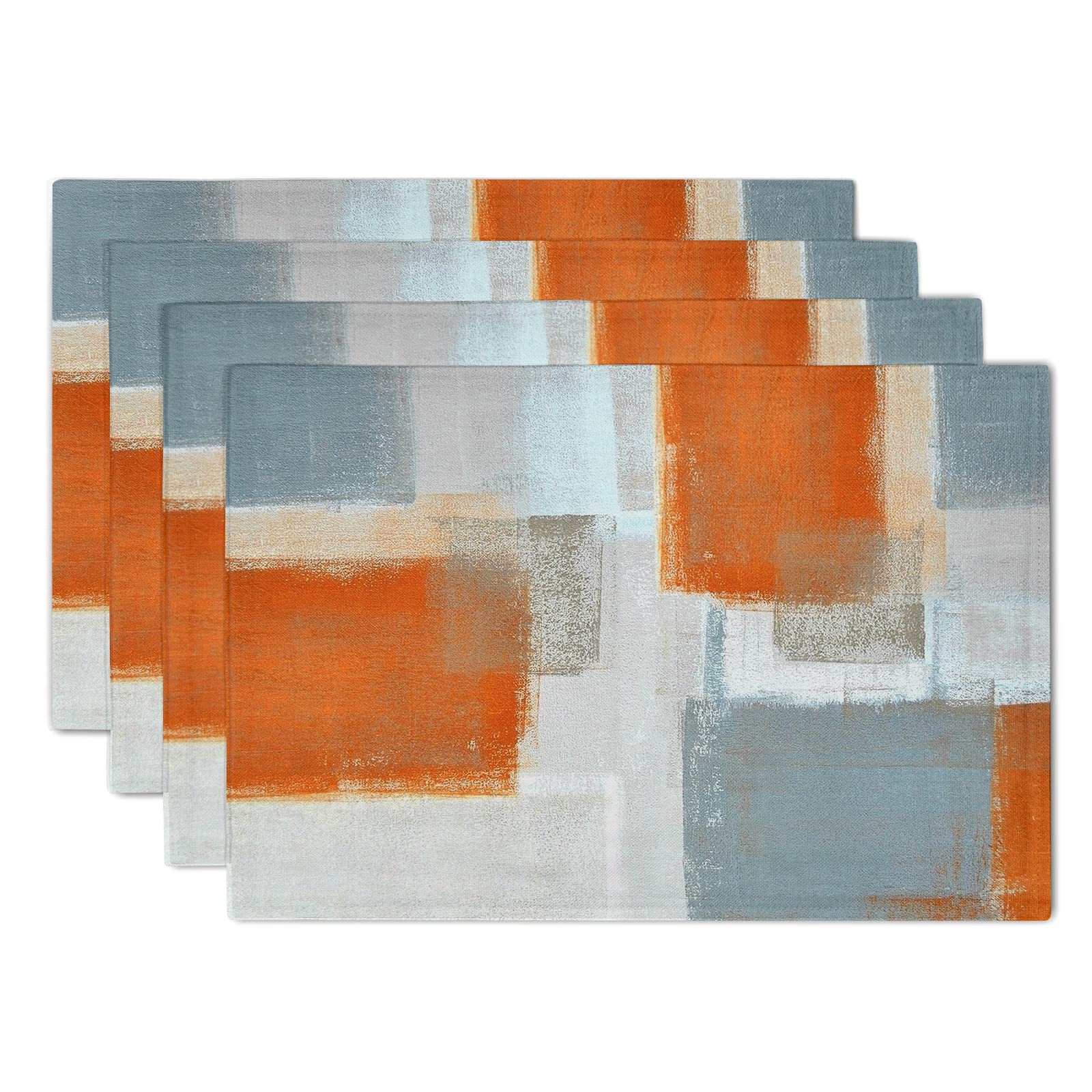 Grey And Orange Placemats Set Of 4,Washable Heat Resistant Non-Slip Gray Placemats For Dining Table Coffee Kitchen Decor Modern