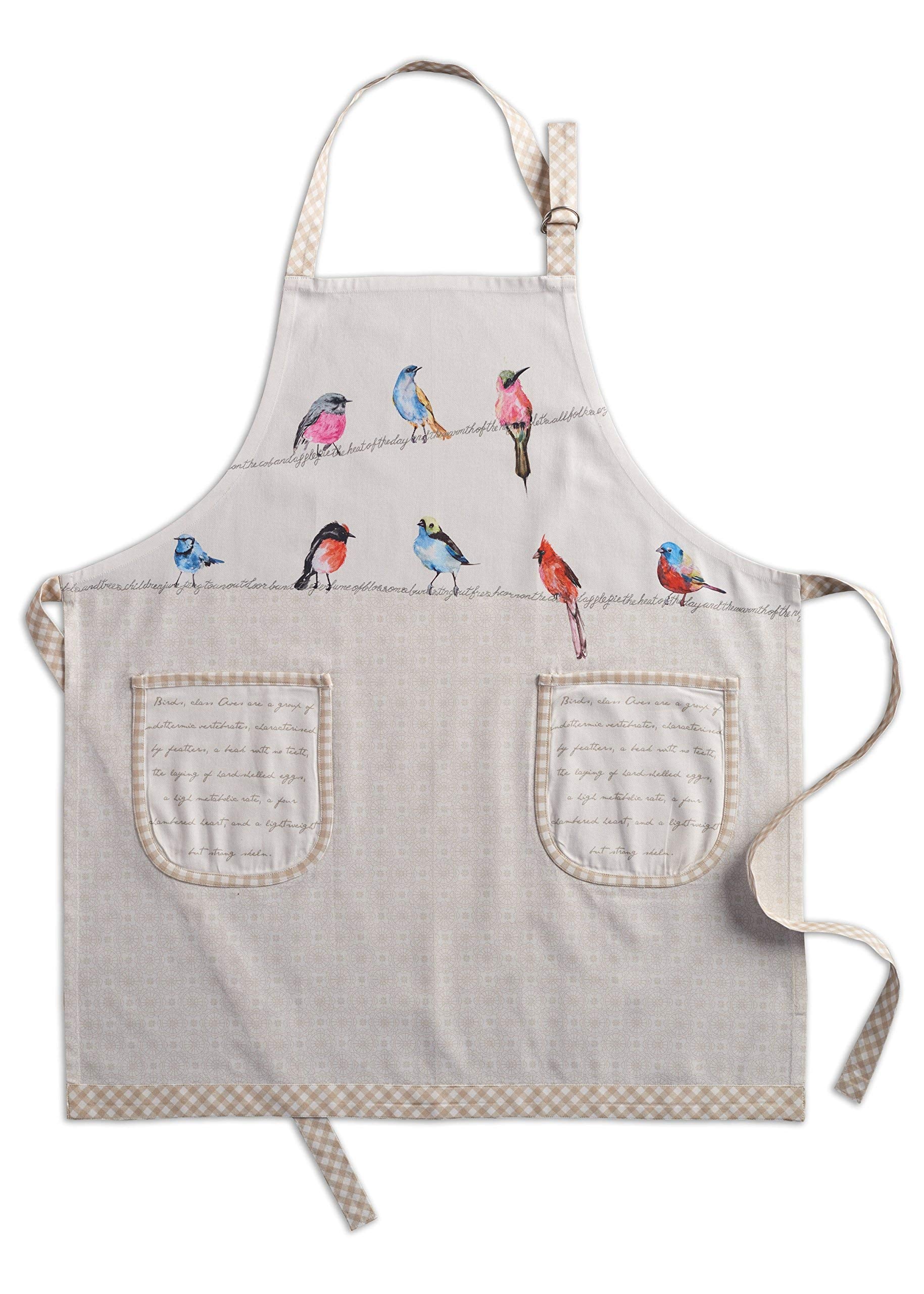 Maison D ' Hermine Birdies On Wire 1 Piece 100% Cotton Apron With An Adjustable Neck & Two Side Pockets With Long Ties For Women