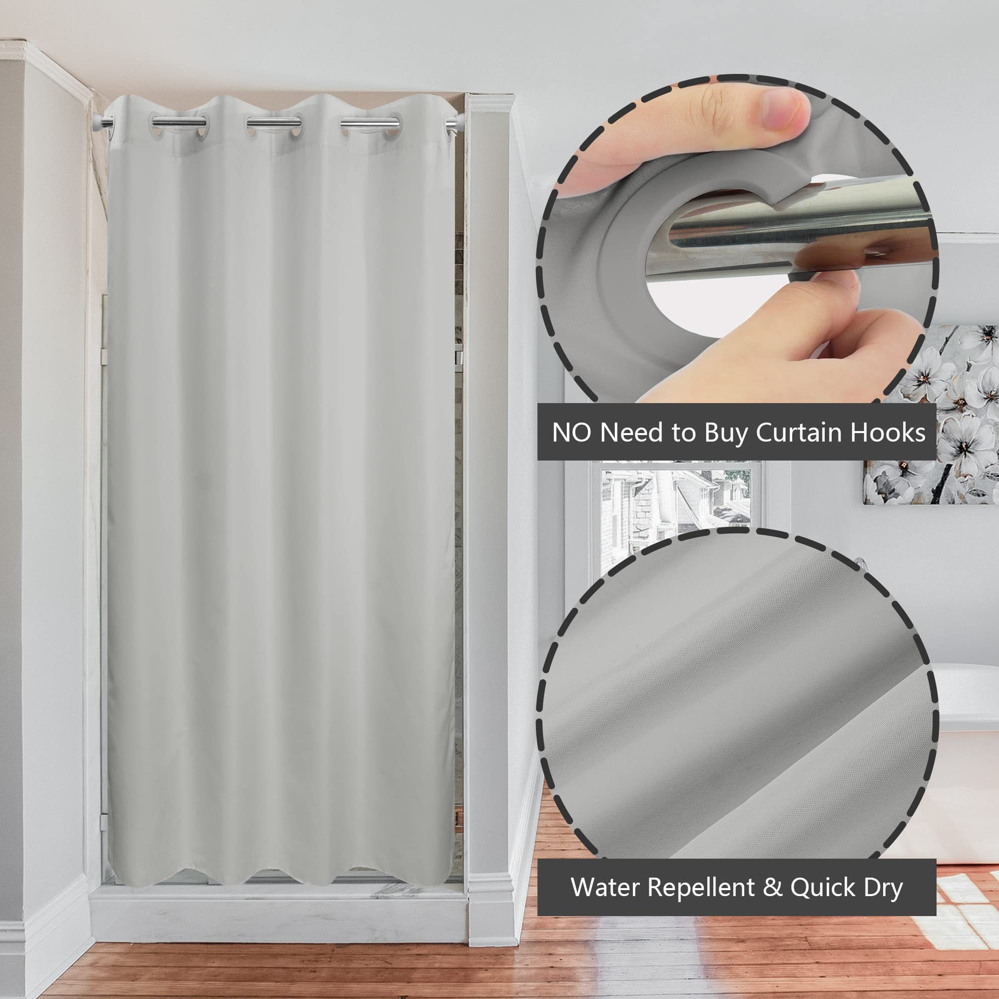 River Dream Stall Size No Hook Grey Shower Curtain Soft Microfiber - 36 '' Wide Small Fabric Shower Curtain Set For Narrow Stall