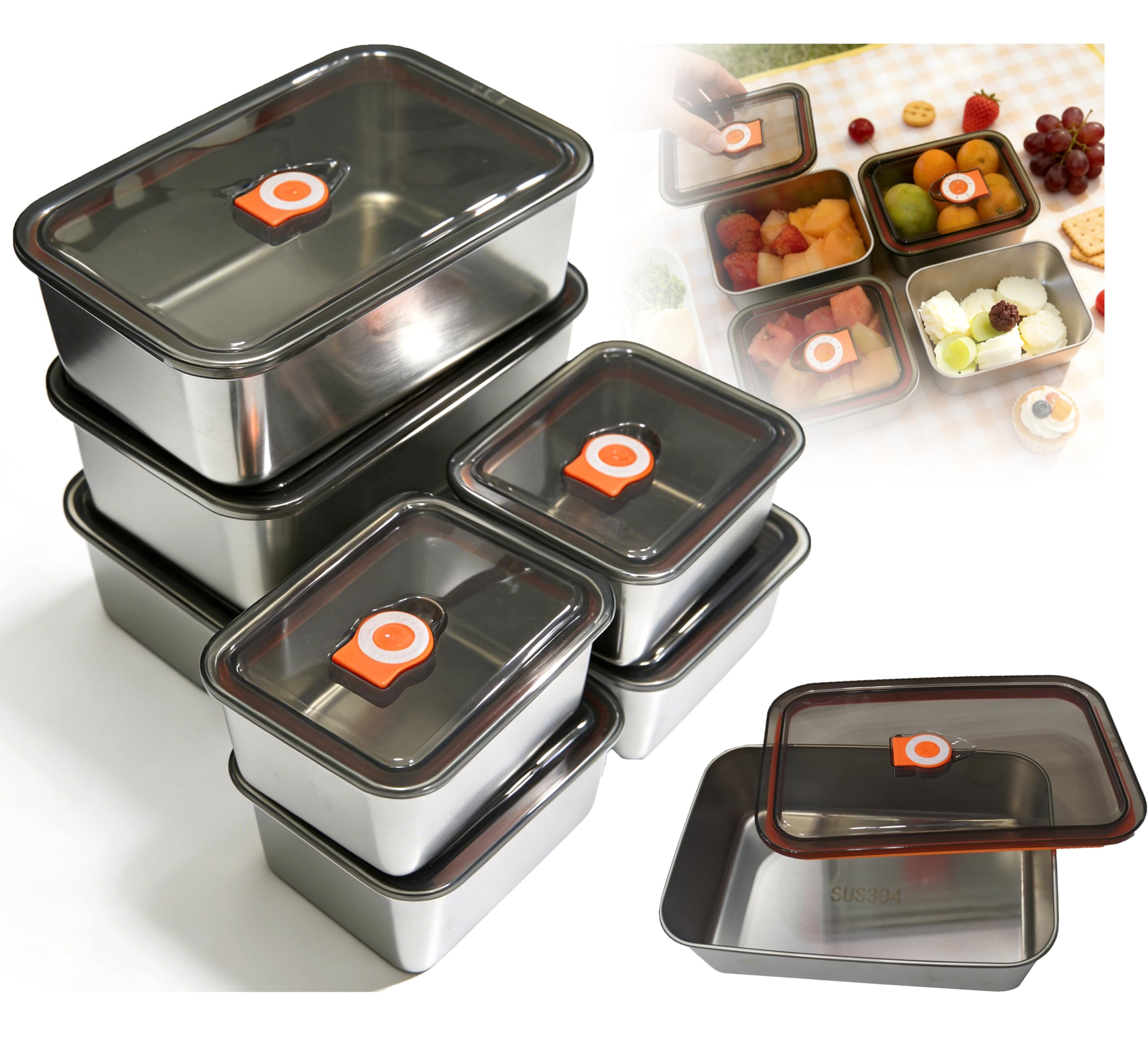 MQXYSDLY 7 Pack 304 Stainless Steel Food Containers with Leakproof Lids, Reusable Metal Storage Containers, Oven/Dishwasher/Free
