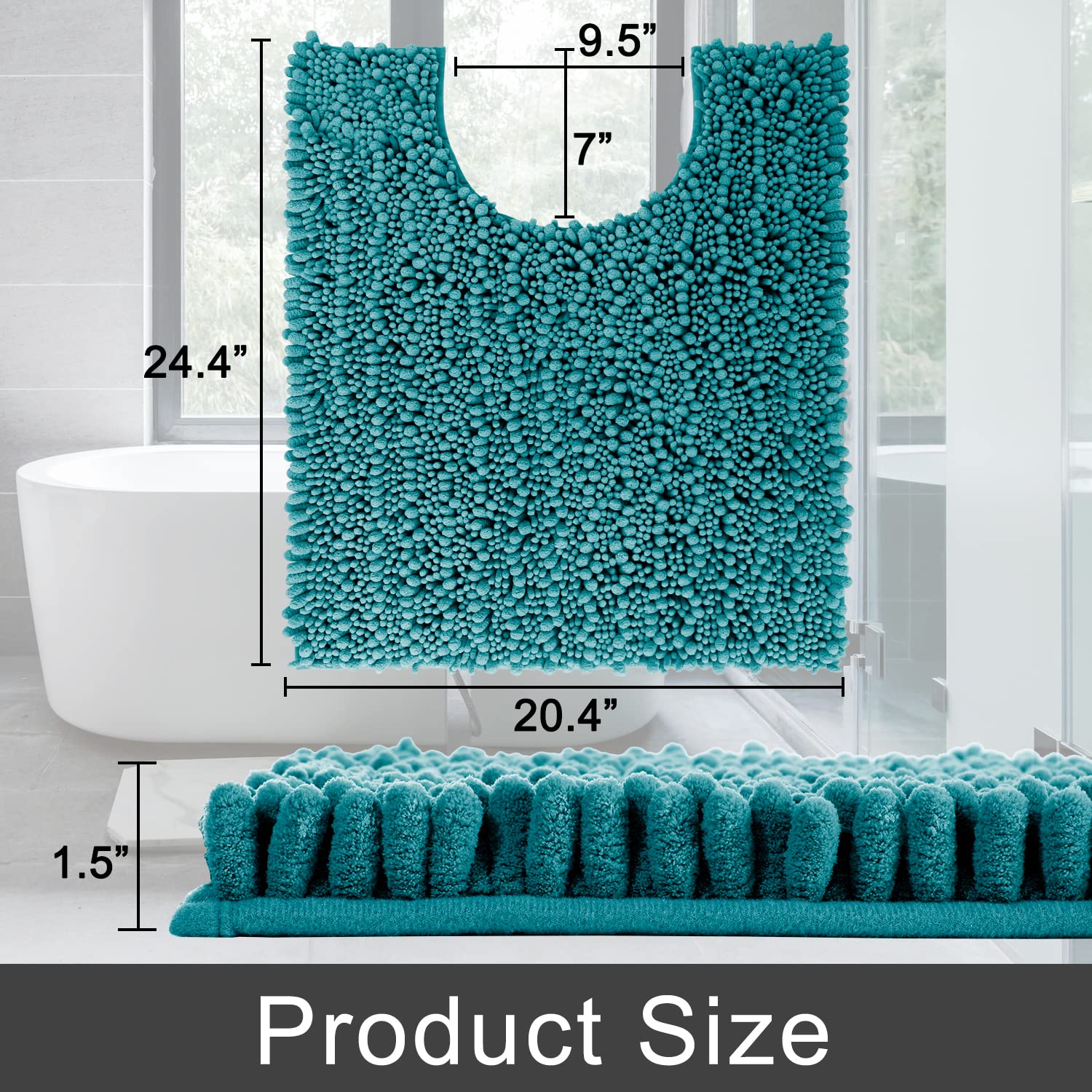 Yimobra Luxury Shaggy Toilet Bath Mat U-Shaped Contour Rugs for Bathroom  Soft  Maximum Absorbent  Dry Quickly  Non-Slip  Machine-Washable  Teal Blue