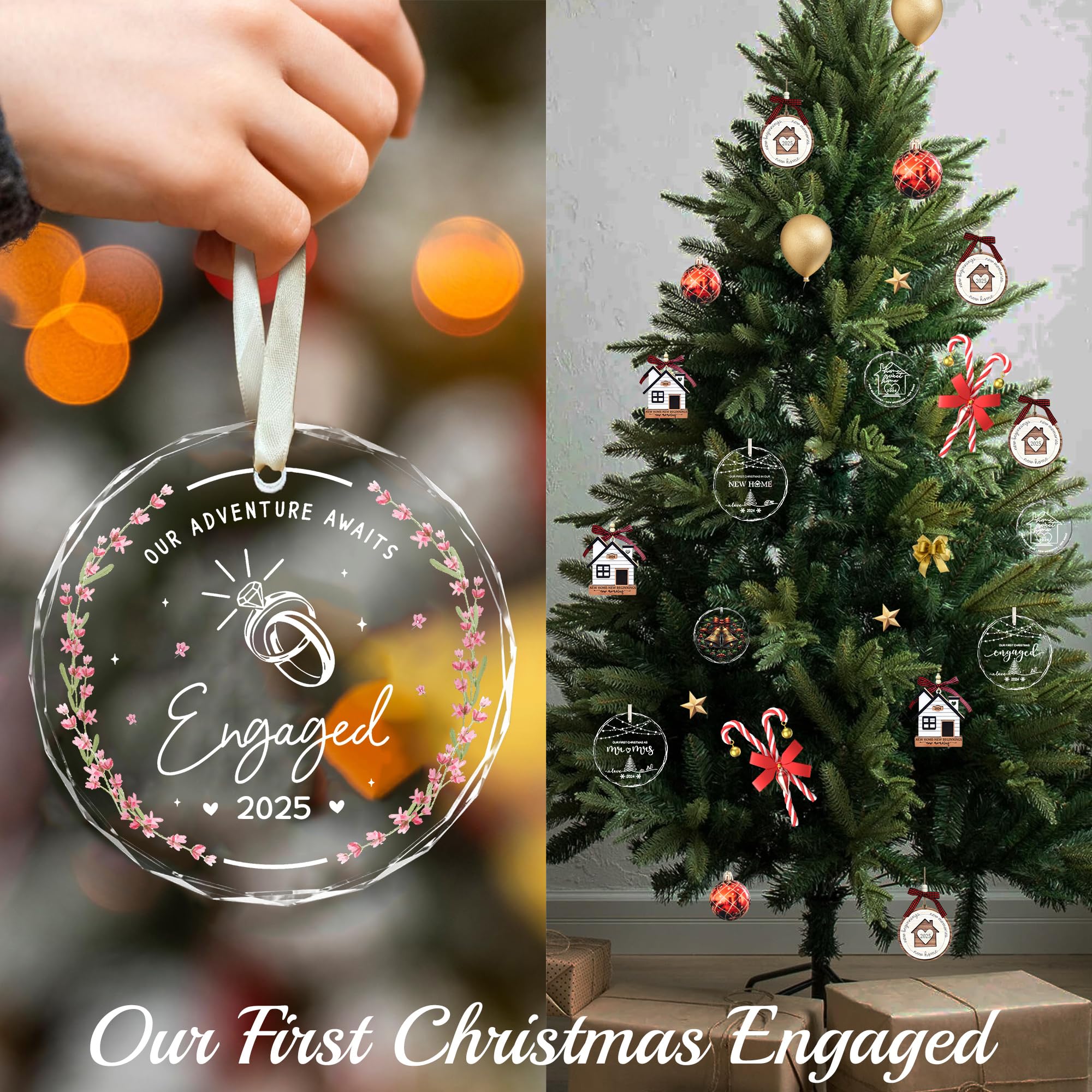 Engaged Ornament 2025, Engaged Christmas Ornament 2025 Stocking Stuffers for Couples House Warming Gifts New Home First Engageme