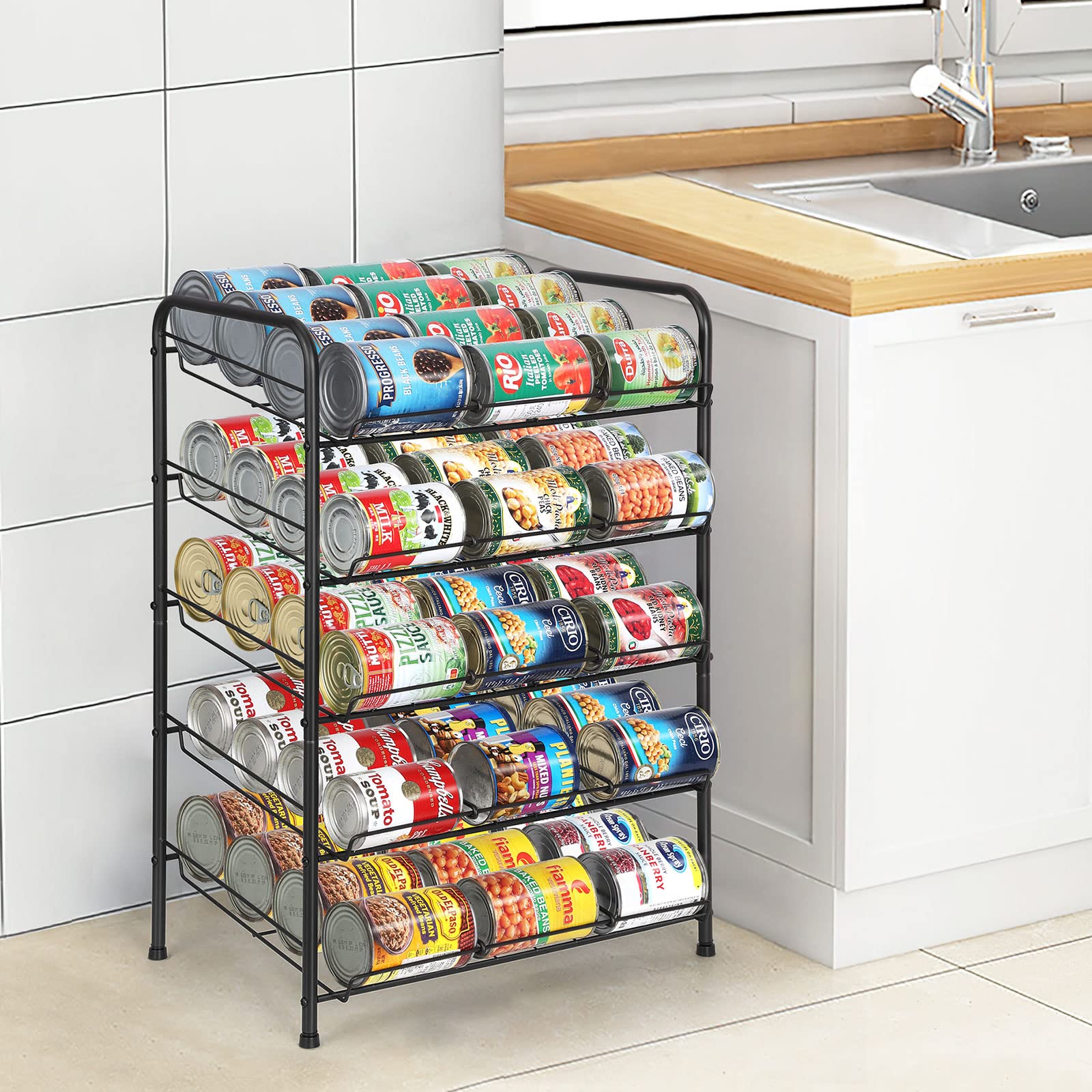 Mooace Can Rack Organizer, 5 Tier Can Storage Dispenser Holds Up To 60 Cans For Pantry Kitchen Cabinet, Black