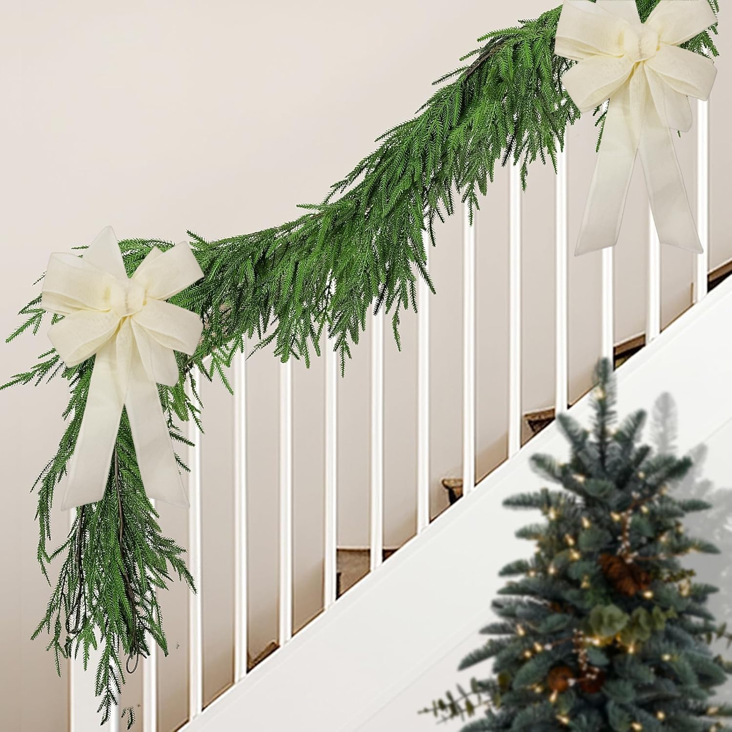 Meseey Burlap Ribbon Bow for Wreath Decoration, Natural Jute, 10 x 20 Inches (Cream)