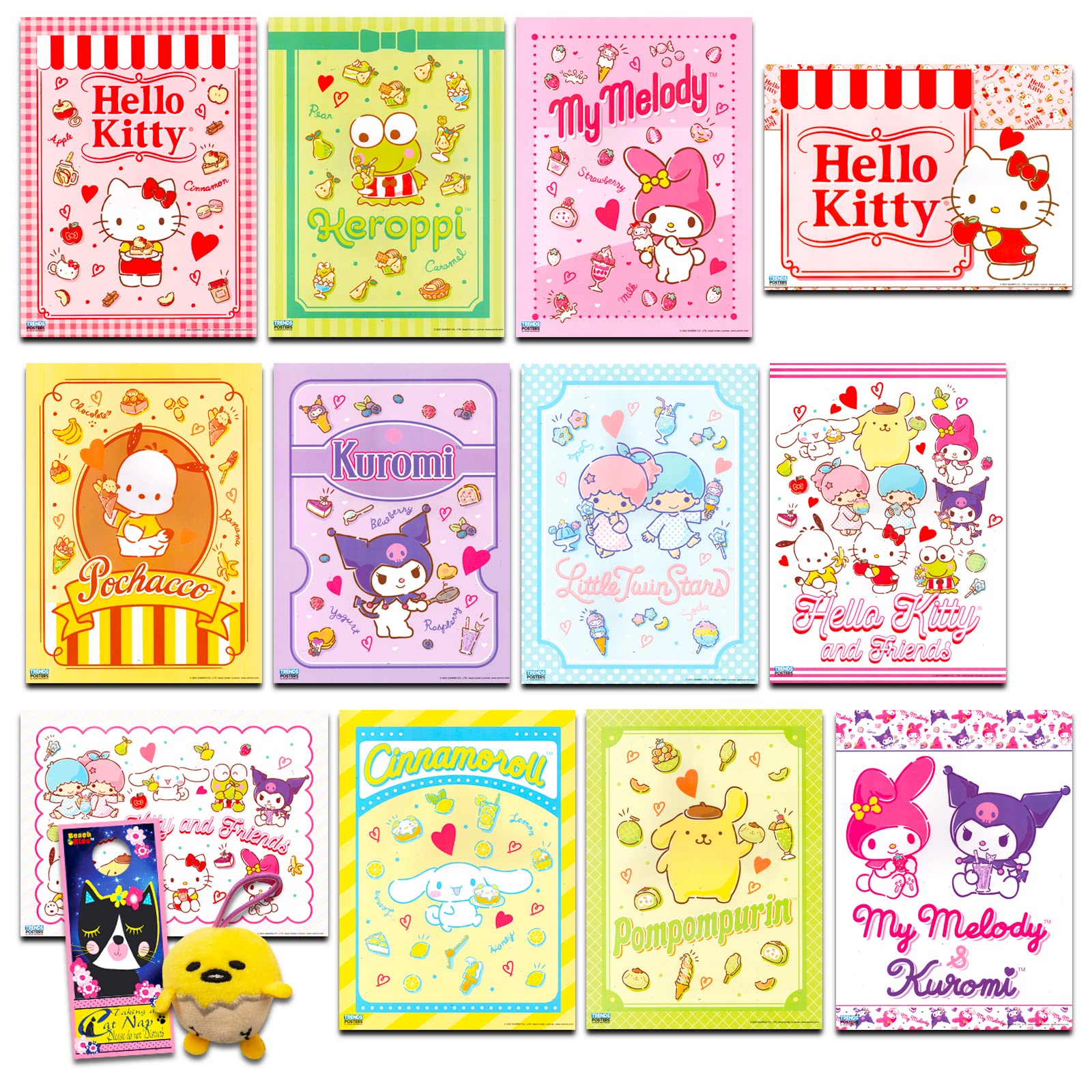 Hello Kitty Poster Set - Hello Kitty Room Decor Bundle With 12 Hello Kitty Wall Art Posters Plus Hello Kitty Keychain, More  Hel