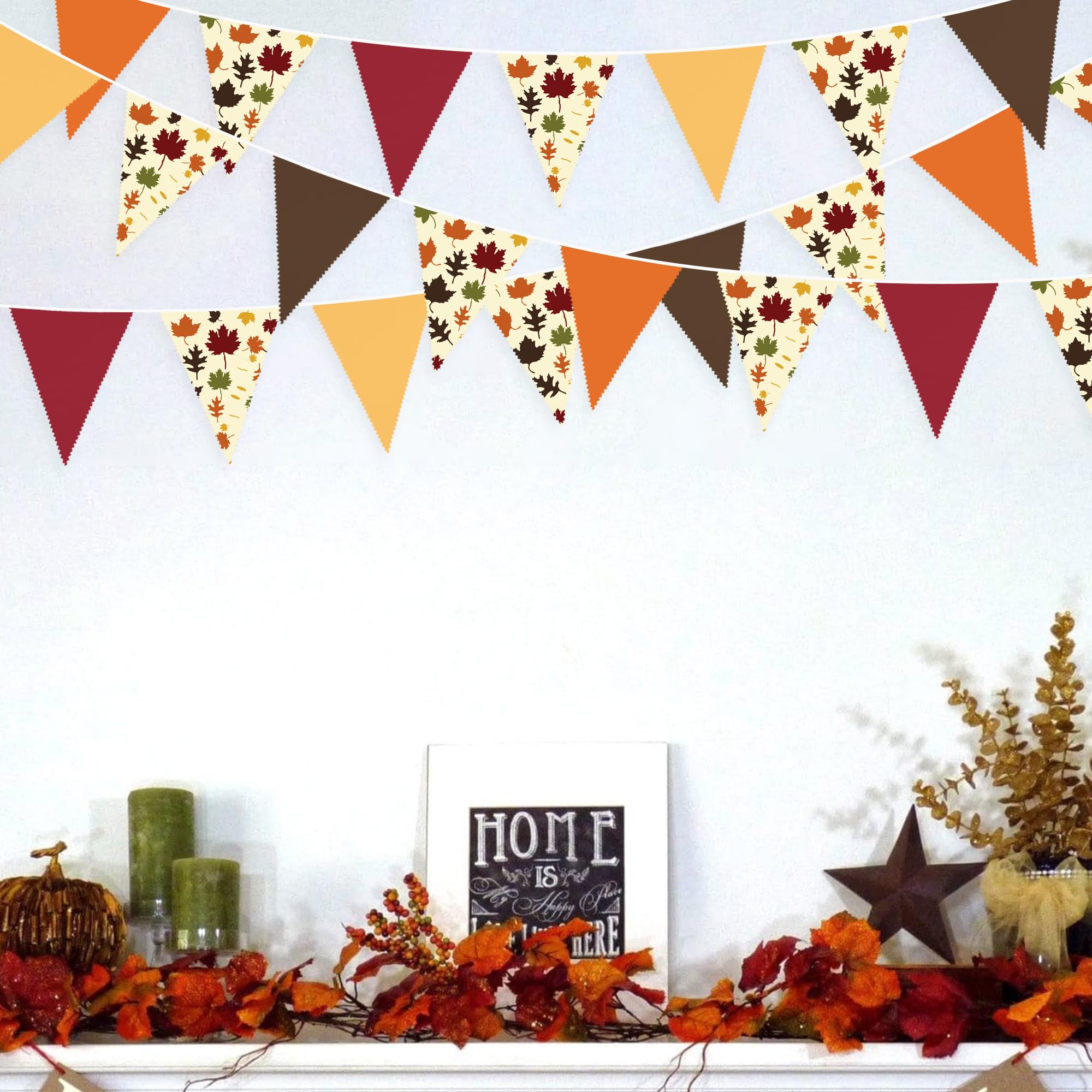 31Ft Fall Party Decorations Orange Brown Fall Maple Leaves Banner Fabric Triangle Flag Pennant Garland Streamers For Happy Fall
