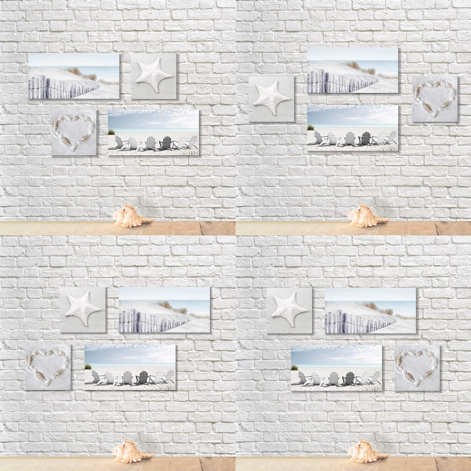 Artistic Path Beach Wall Art Seascape Print: Starfish & Chair On Seaside Giclee Artwork Painting On Canvas For Wall Decor(Overal