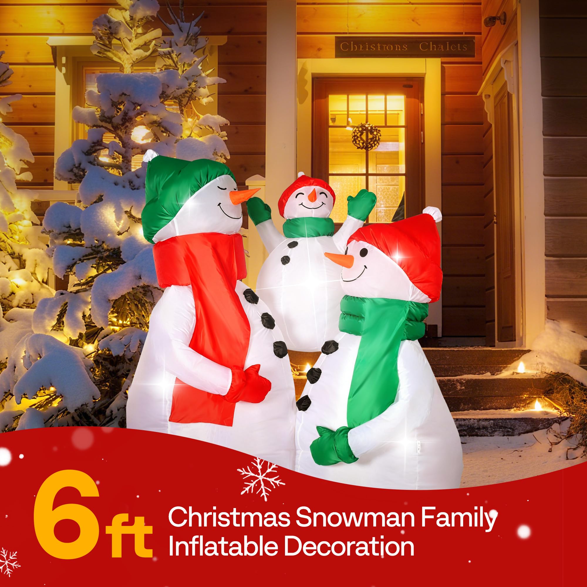 VIVOHOME 6FT Christmas Inflatable Outdoor Decoration, Snowman Family Hug, Navidad Blow Up Yard Decor with Built-in LED Light for