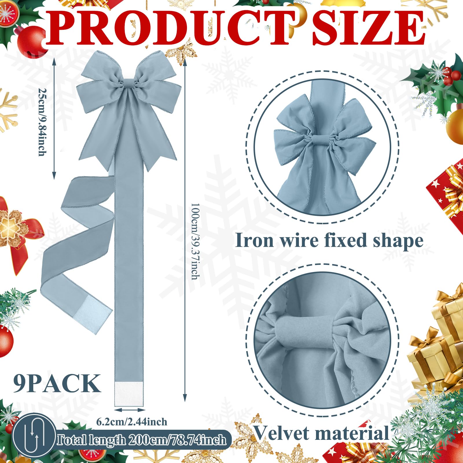 9 Pcs Christmas Velvet Cabinet Door Bows and Ribbons Large Christmas Door Cabinet Bows Xmas Cabinets Furniture Kitchen Party Dec