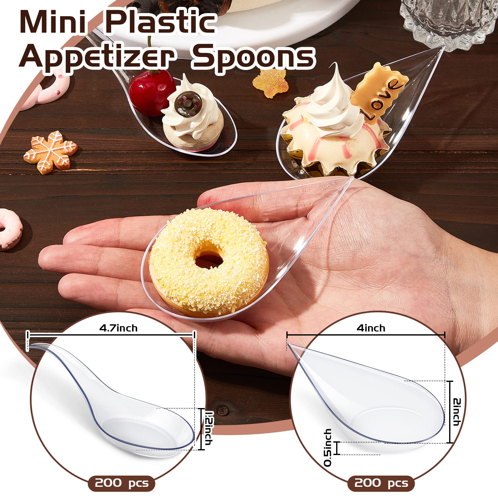 Tessco 400 Pcs 4'' Mini Plastic Appetizer Spoons Plates Disposable Dessert Spoons Tear Drop Tasting Spoons Plastic Asian Soup Sp