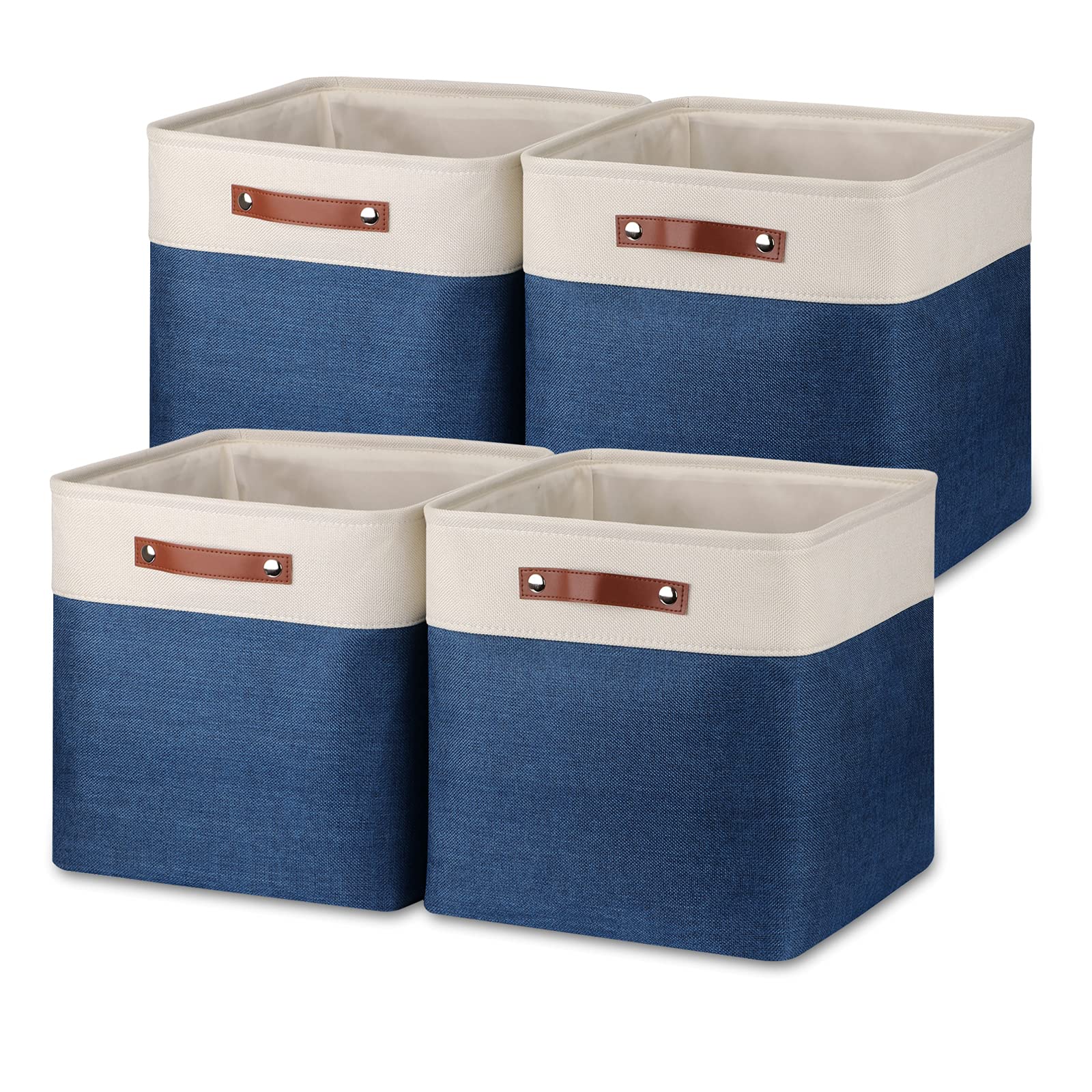 Temary Blue Storage Baskets For Shelves 13 Inch Cube Storage Bins 4Pack Fabric Cubes Basket With Handles For Organizing Shelf Ba