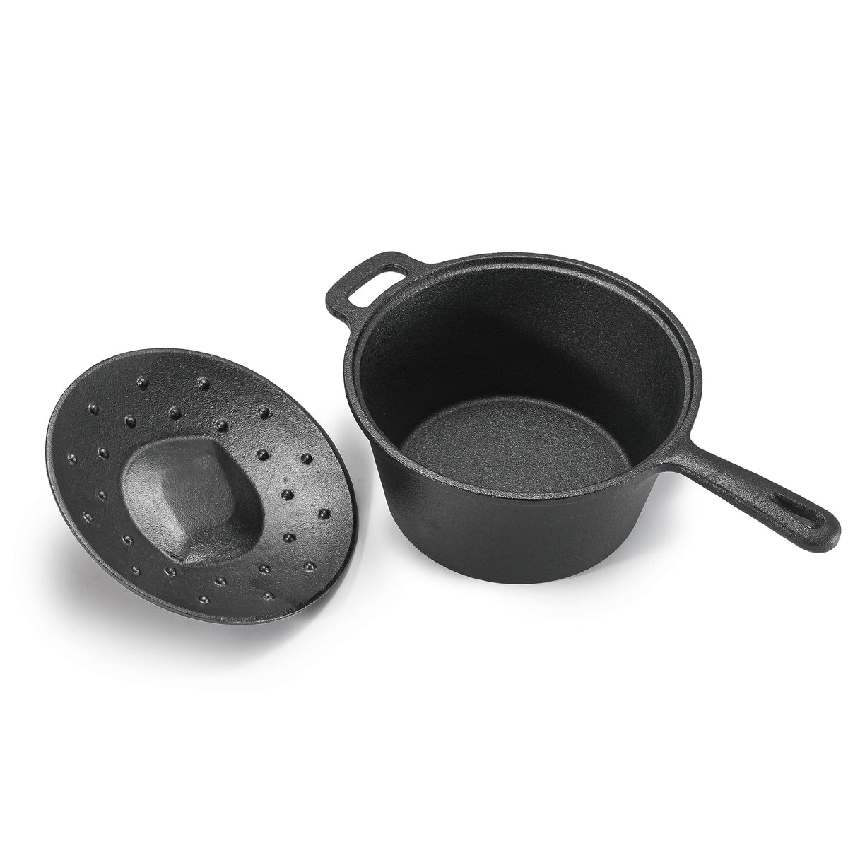 Commercial Chef 2 Quart Cast Iron Saucepan, Dutch Oven Cast Iron Saucepan With Lid And Looped Handle, Camping Cookware & Sauce P