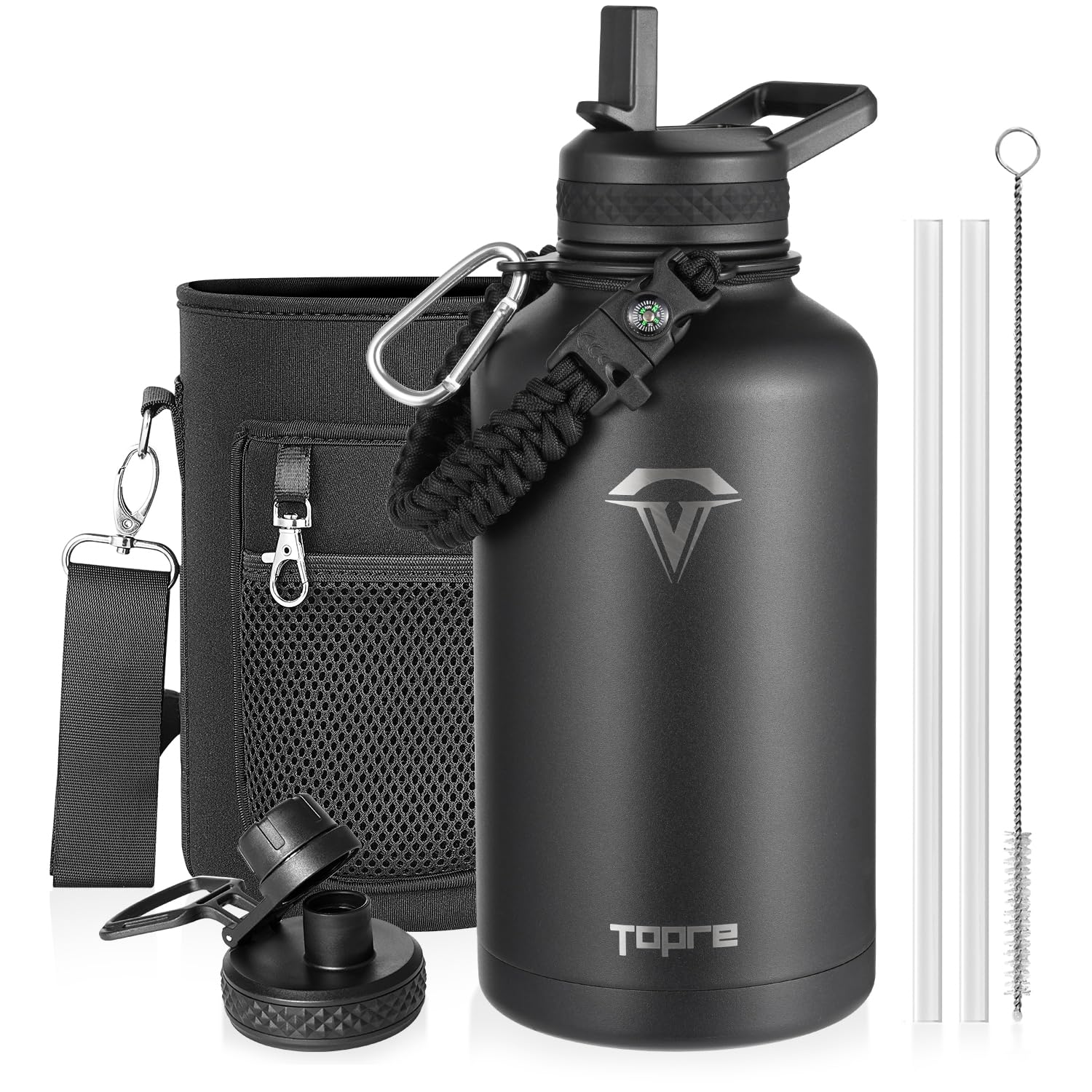 Topre 64 oz Insulated Water Bottle Stainless Steel with Paracord Handle