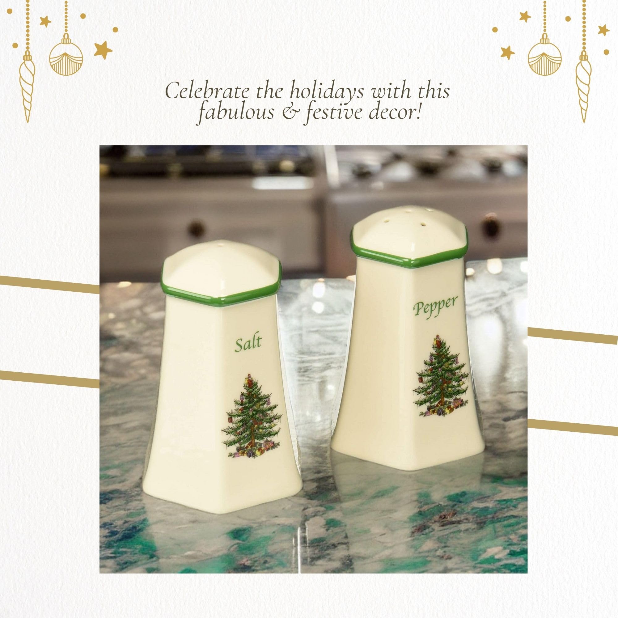 Spode Christmas Tree Hexagonal Salt And Pepper Shaker Set (2-Piece)- Holiday Kitchen & Table D  Cor - Festive Home Accent, Chris