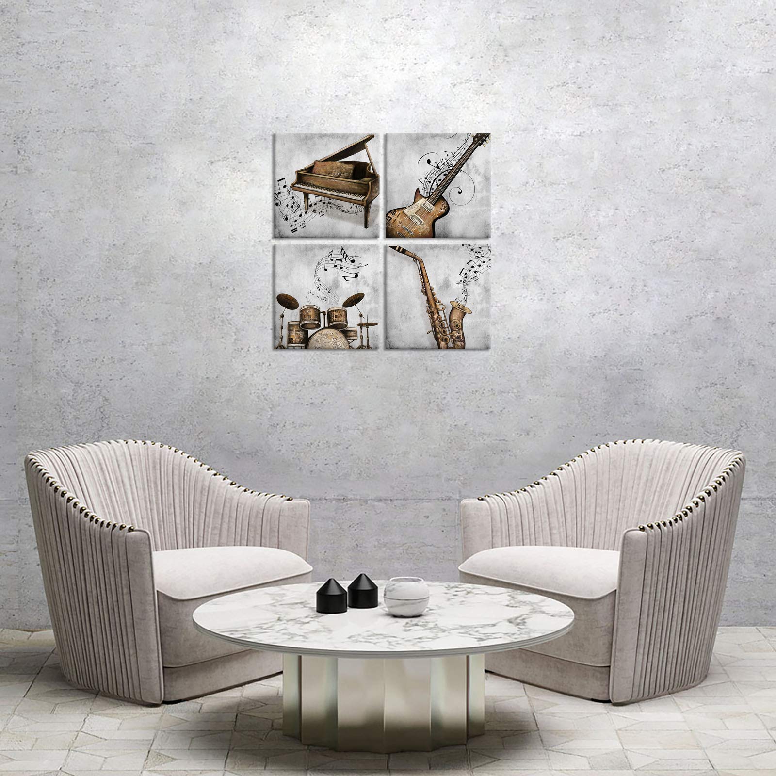 Lovehouse Music Canvas Wall Art Muisc Pictures For Wall Jazz Guitar Piano Saxophone And Drum Painting Poster Prints