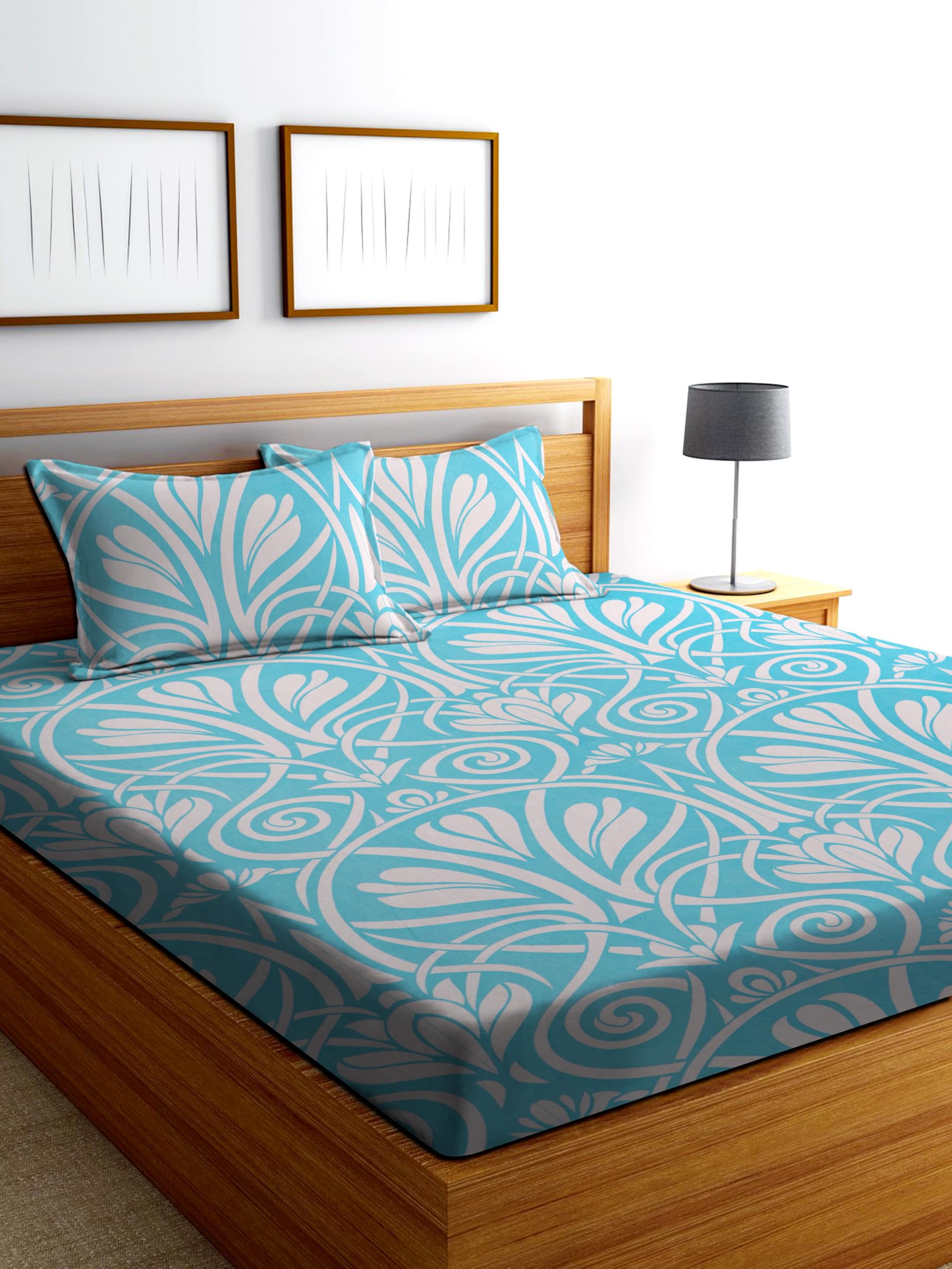 Decorum Glace Cotton Fitted Bedsheet King Size (72X78)| All Around Elastic| Cotton Feel| 2 Pillow Covers (17X27)| Fits Up To 8 M