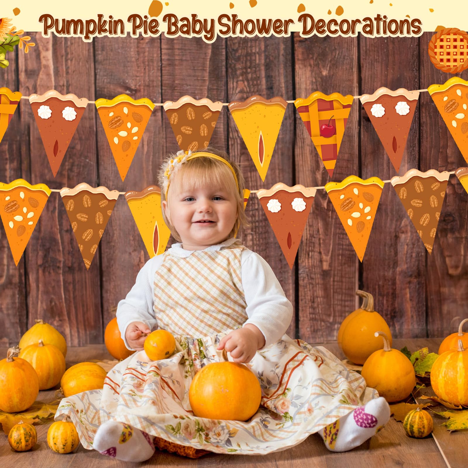 Gersoniel 60 Pieces Thanksgiving Pumpkin Pie Party Decorations Cutie Pie Pennant Banner Bunting Paper Triangle Flag Garlands for
