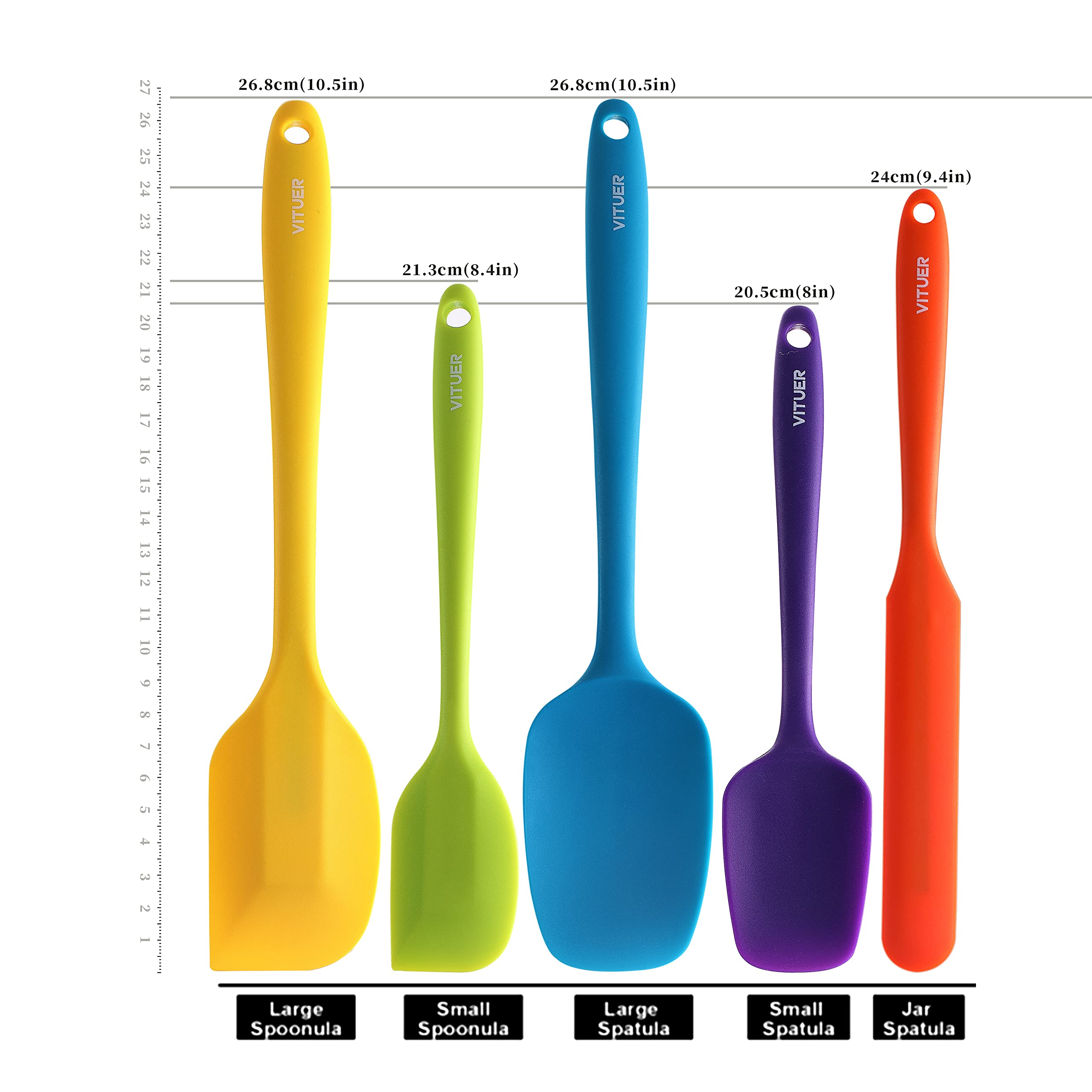 5Pcs Silicone Rubber Spatula Set, Vituer Food Grade Bpa-Free Spatulas For Kitchen Use, Heat Resistant Spatula For Cooking & Baki