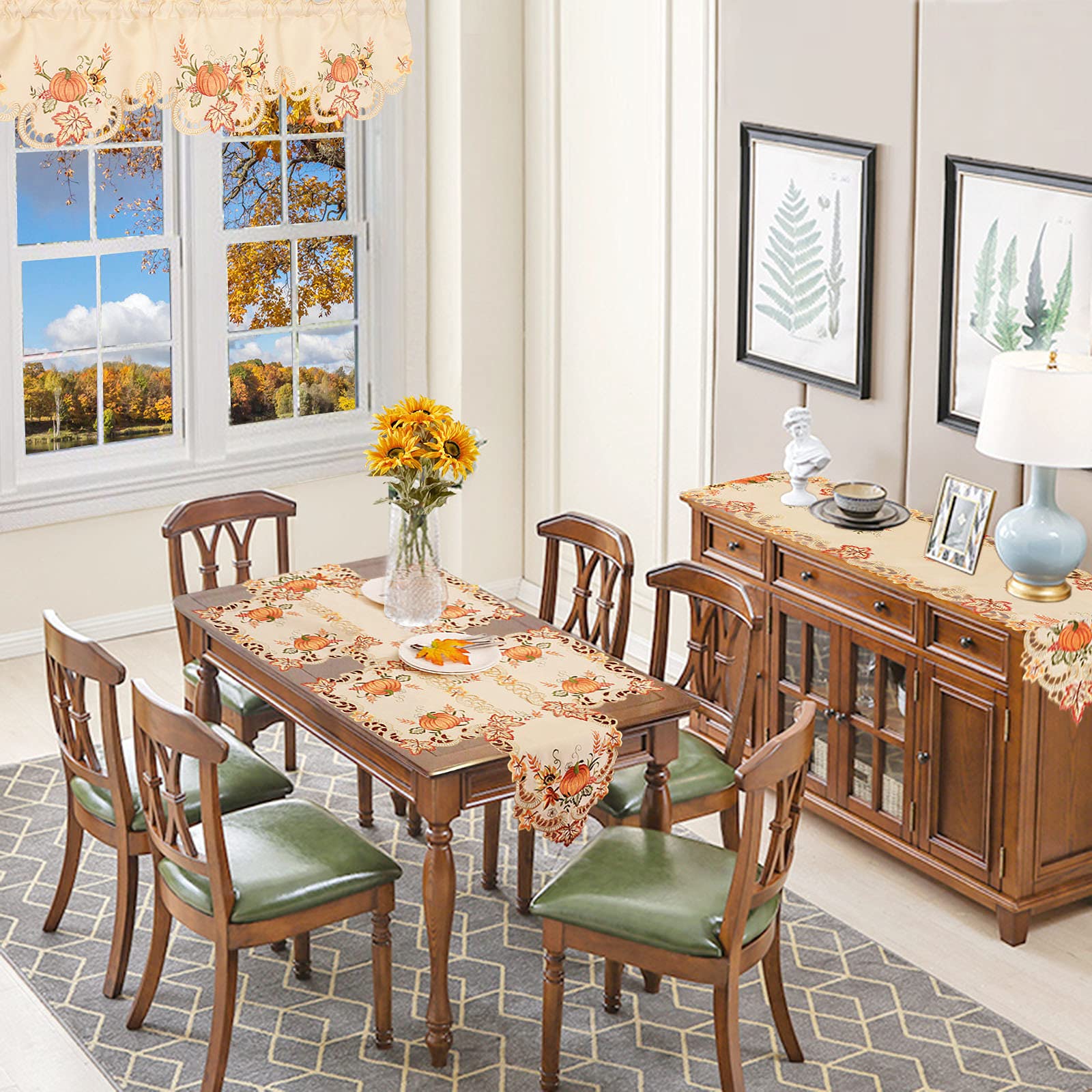 Simhomsen Small Embroidered Thanksgiving Harvest Pumpkins Table Runners for Autumn Or Fall Decorations (14    34 Inches)
