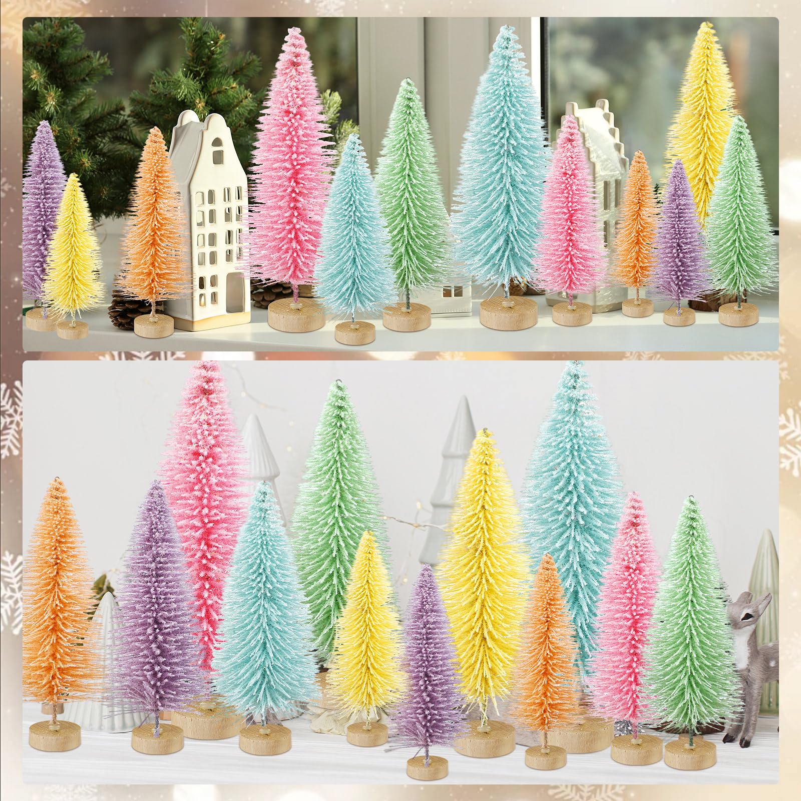 Soulchen 12 Pcs Pastel Mini Christmas Trees 4-10 Inch Canyland Christmas Centerpieces for Tables Village Decor Bottle Brush Xmas