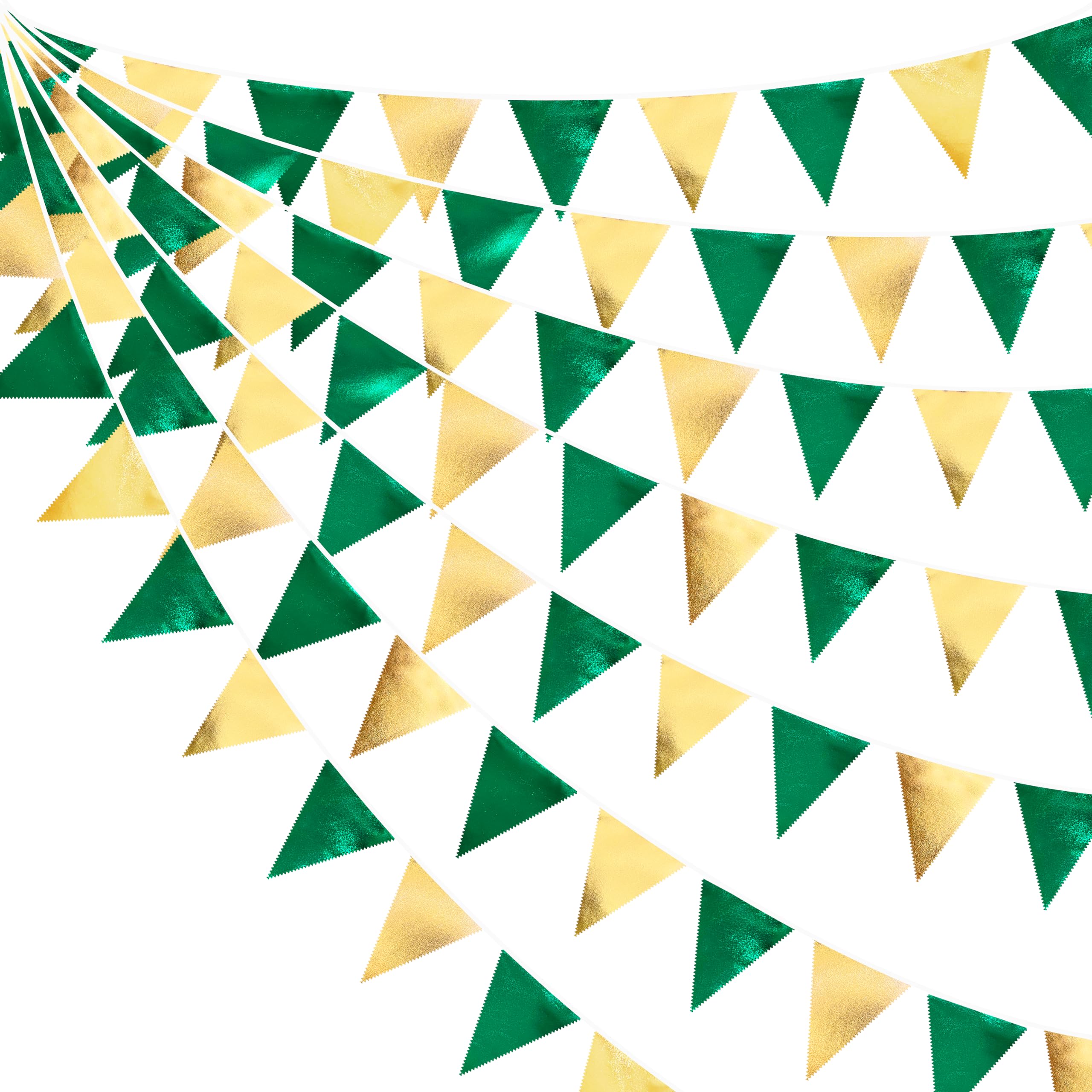 Green Gold Party Decorations Metallic Fabric Triangle Pennant Banner Flag Bunting Garland For Graduations Birthday Retirement We