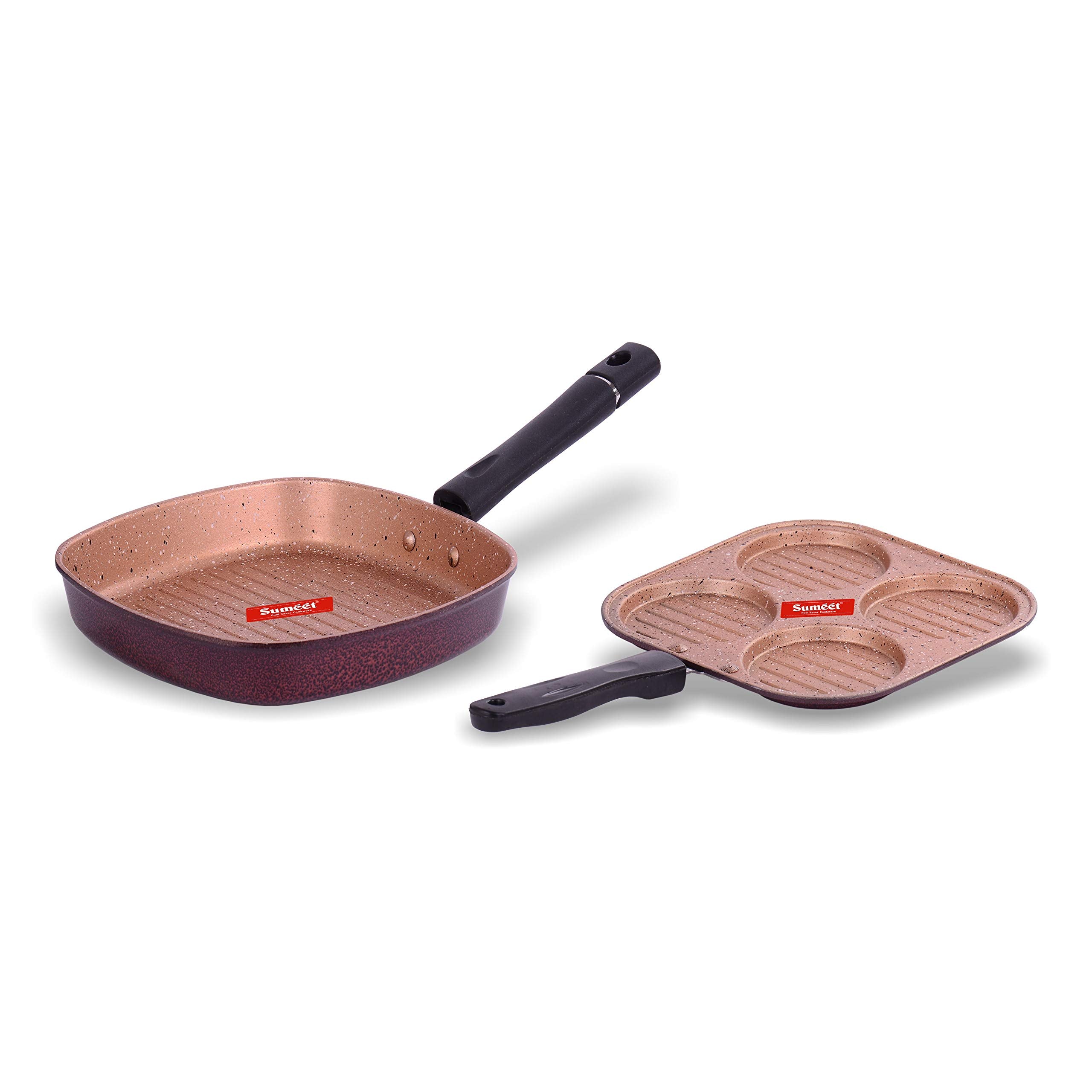 Sumeet Nonstick Granite Finish Mirage Cookware Set (Mini Multi Snack Maker  4 Cavity  19.5Cm Dia + Grill Pan 22Cm Dia)